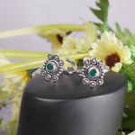 Pure Silver Toe Rings With Green Flower Stones - Daily Wear