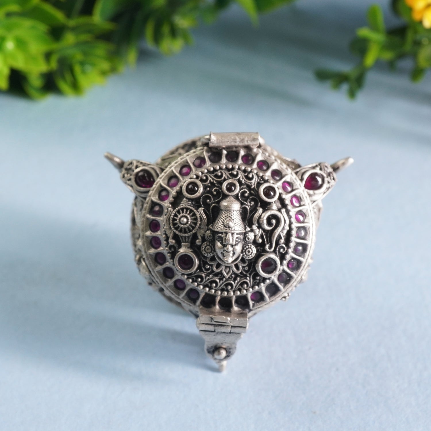 Handcrafted 92.5 Pure Silver KumKum Box With Elephants