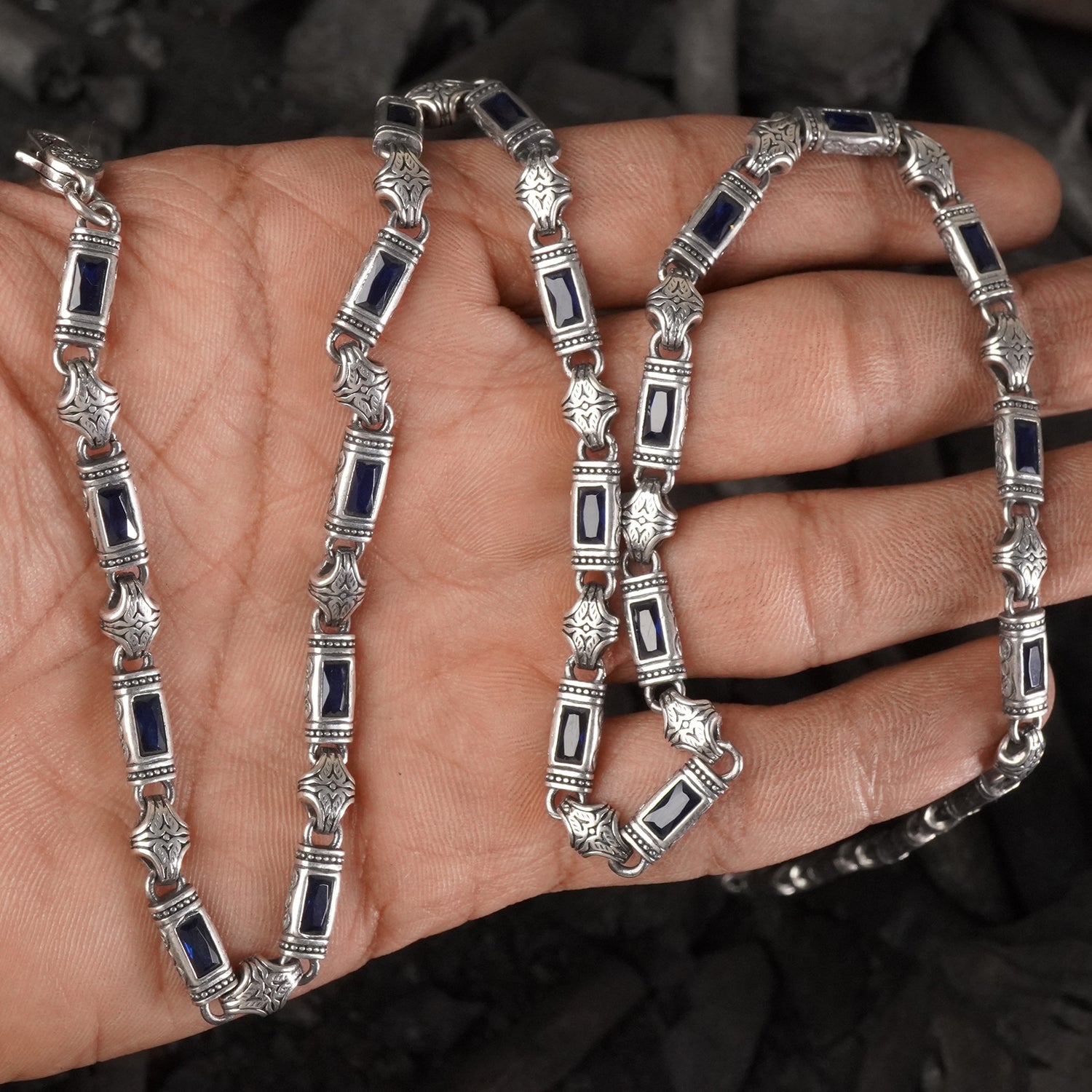 Celestial Blue Horizon Mens Silver Chain 24"