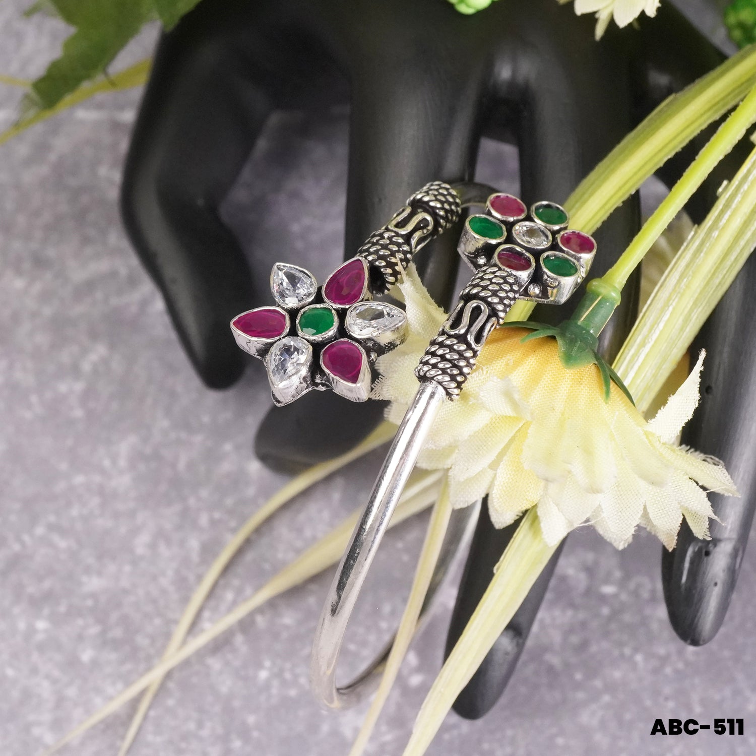 Silver openable bangles for office wear with stones