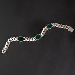 Silver Emerald Trio Cuban Link Men's Bracelet
