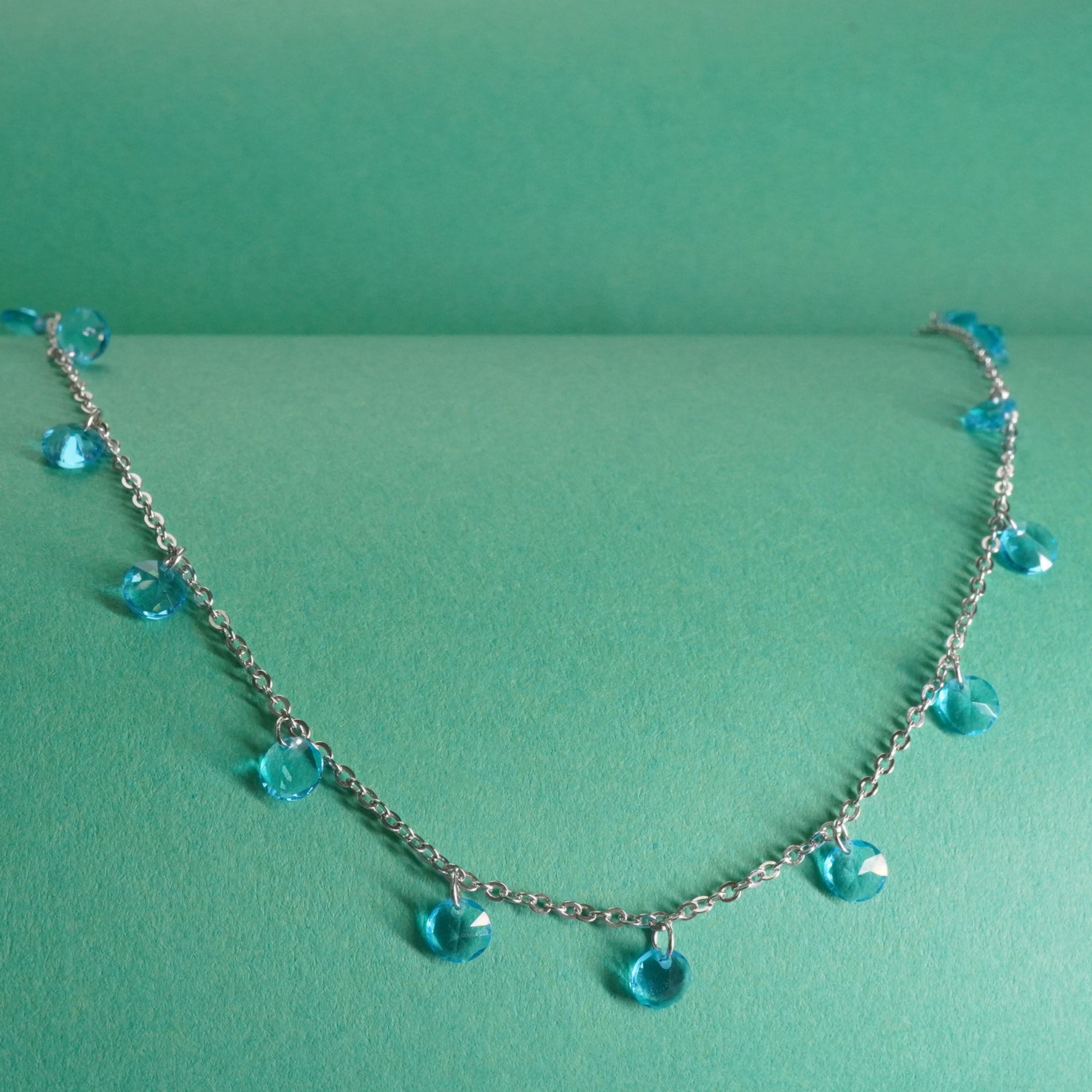 Silver Sky Blue Charms Chain Necklace