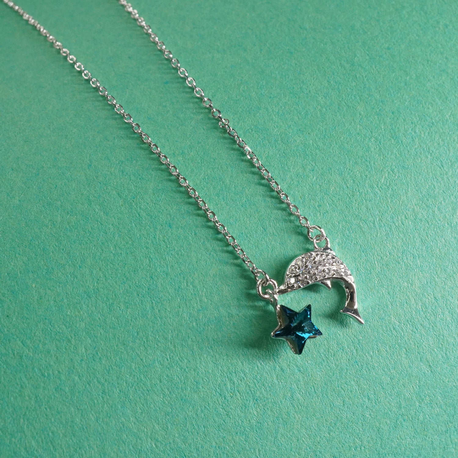 Silver Cute Dolphin Star Charm Chain Necklace