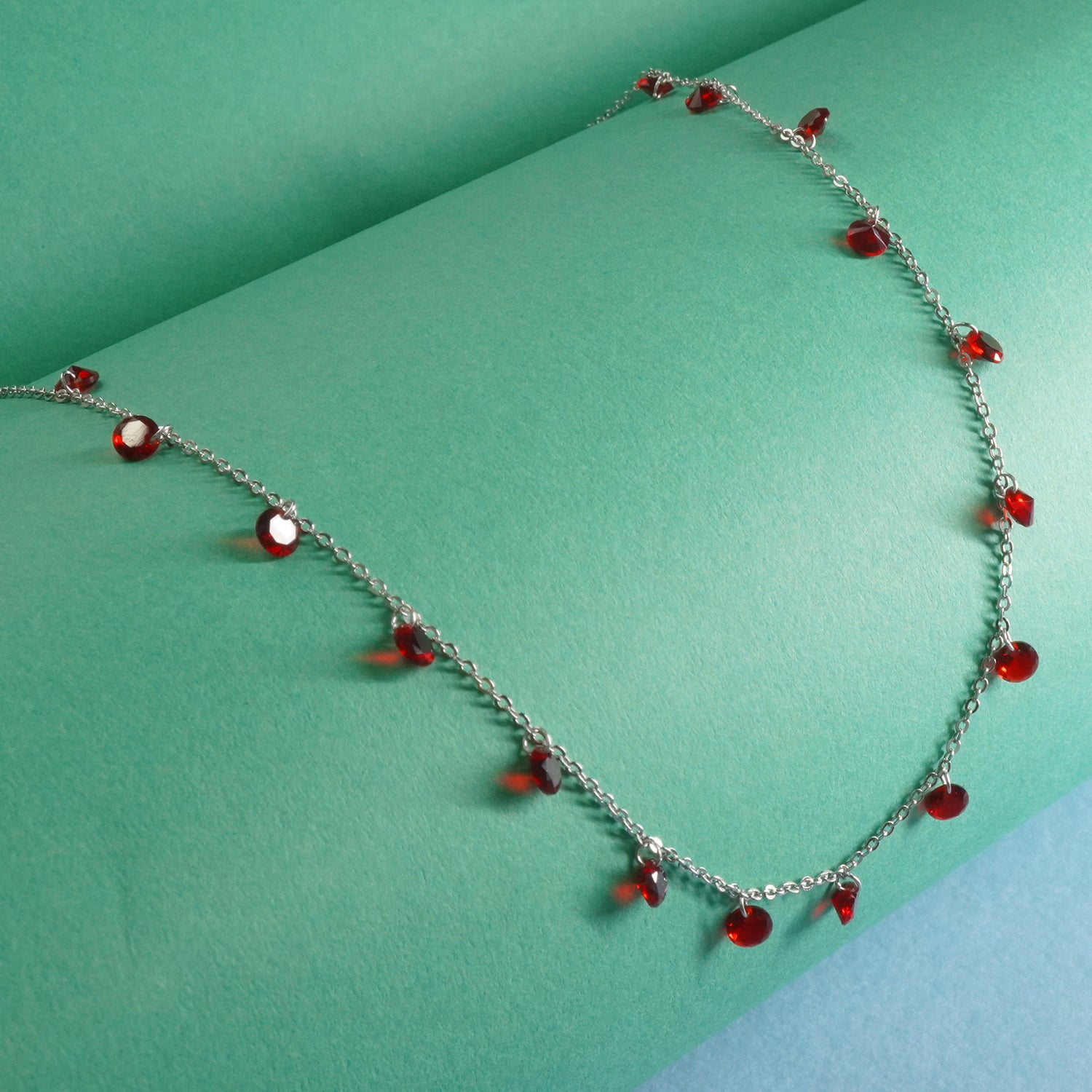 Silver Cute Red Charms Chain Necklace