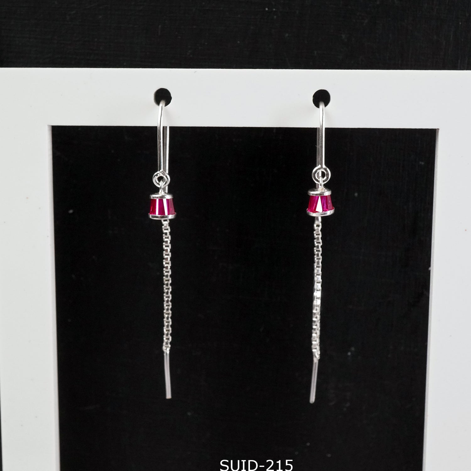 925 silver sui dhaga earring design with red stone