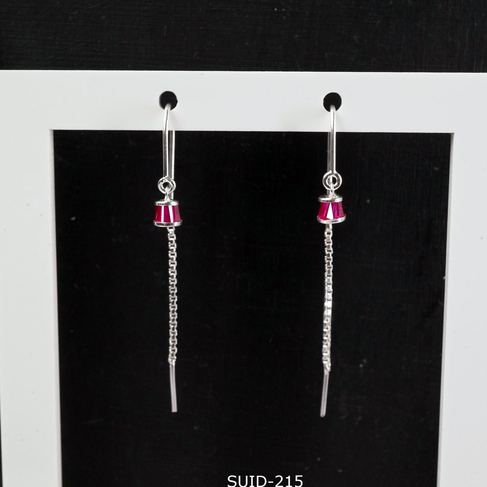 925 silver sui dhaga earring design with red stone