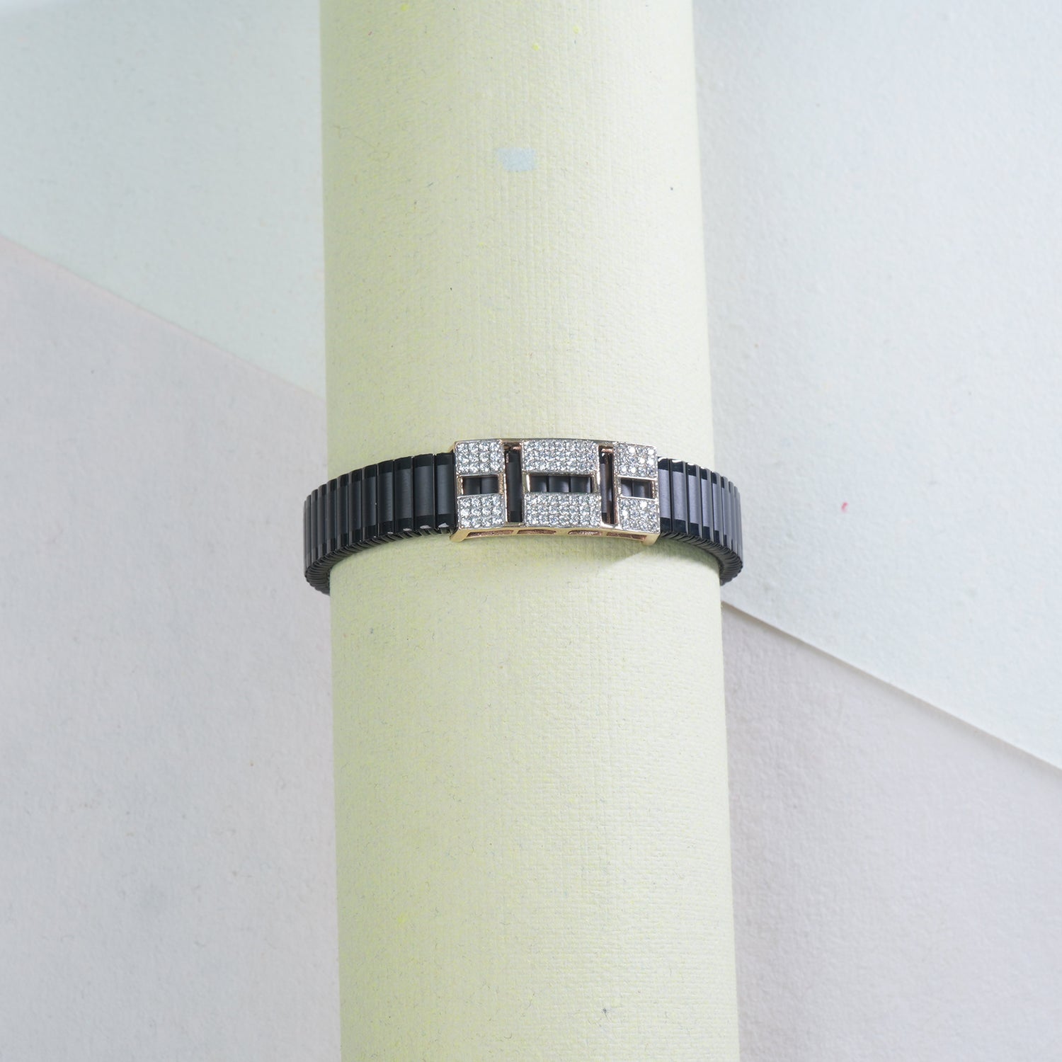 925 silver band bracelet rose gold plated square stone
