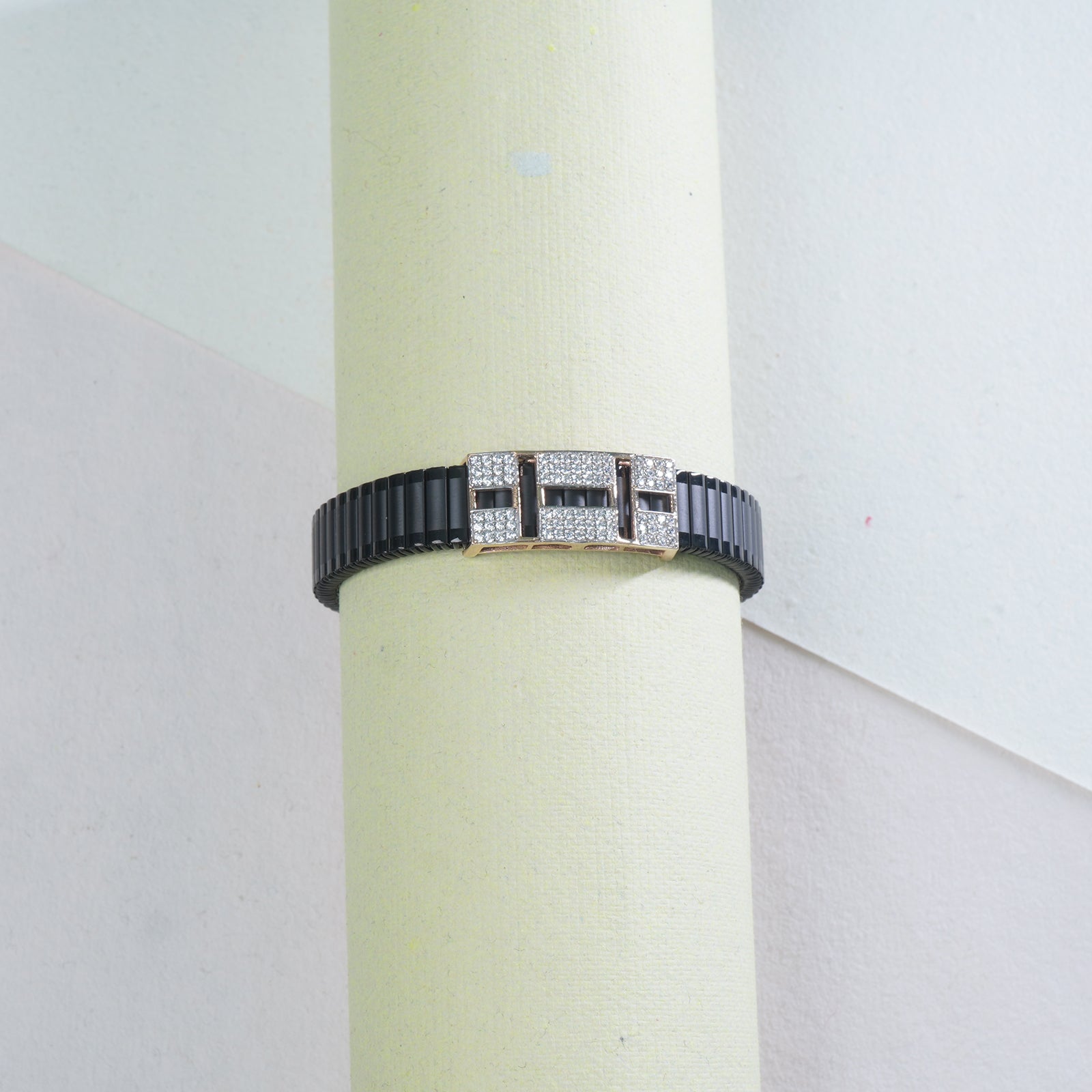 925 silver band bracelet rose gold plated square stone