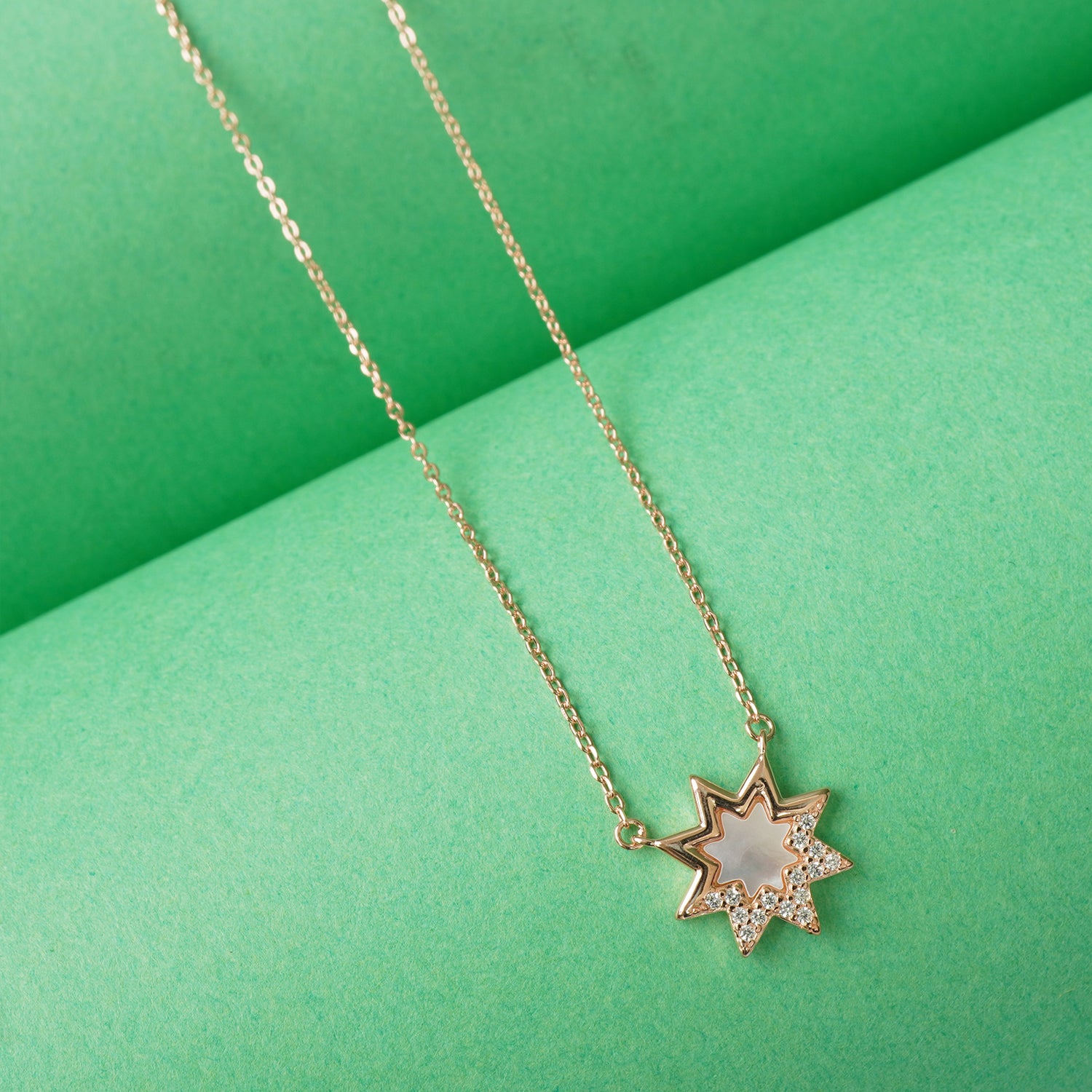 925 silver star pendant necklace rose gold plated chain for women