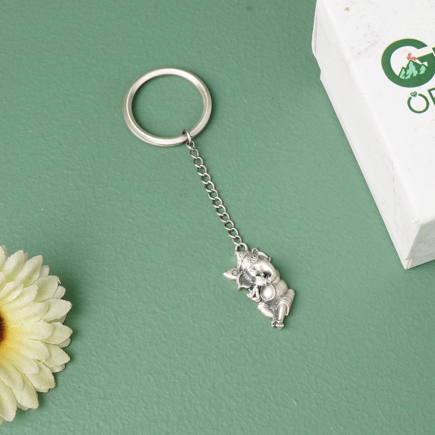 Baal ganesha silver keychain detailed design