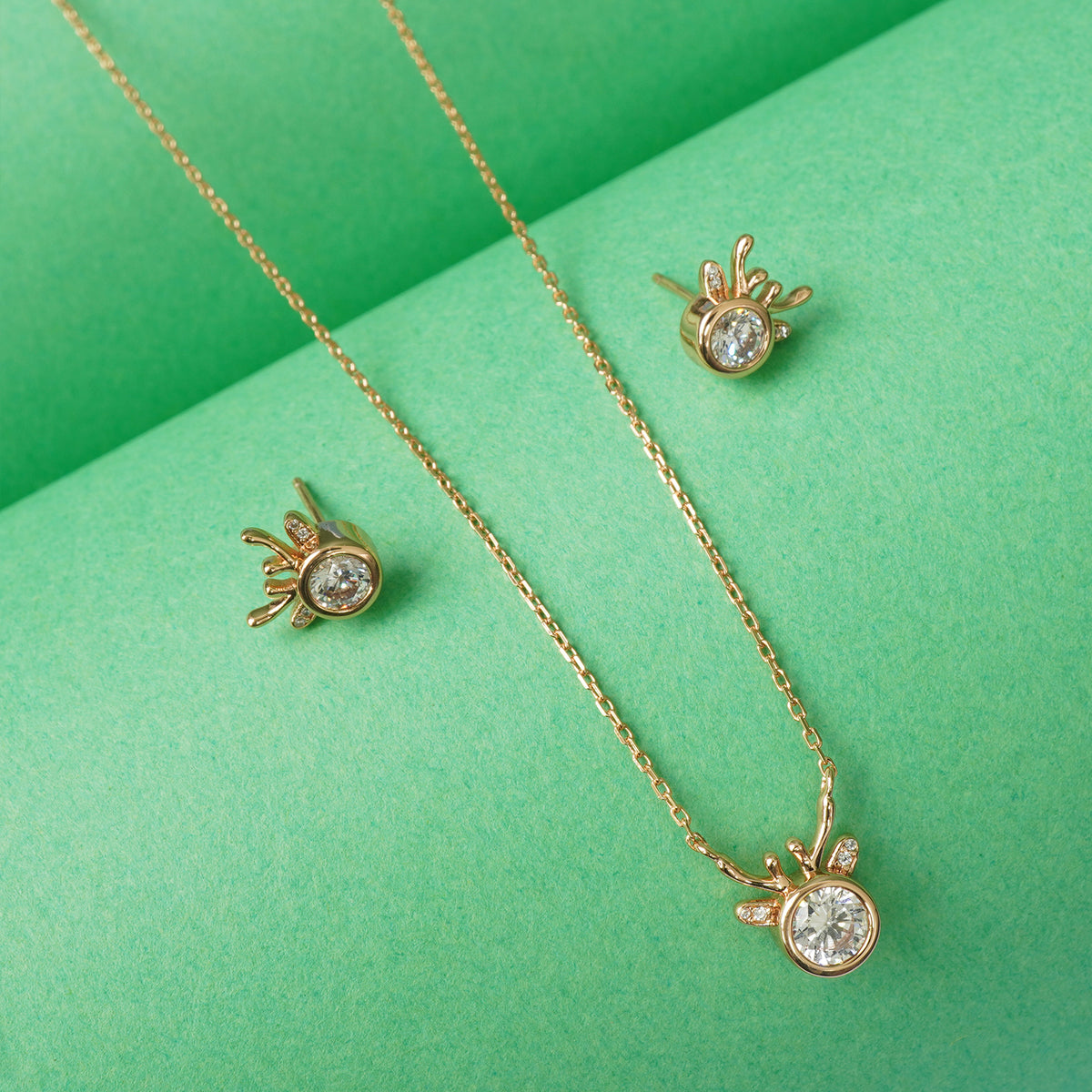 Cute bunny pendant necklace with earrings rose gold plated