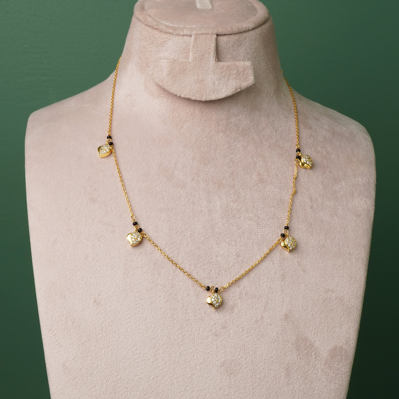 Gold plated silver heart charm mangalsutra