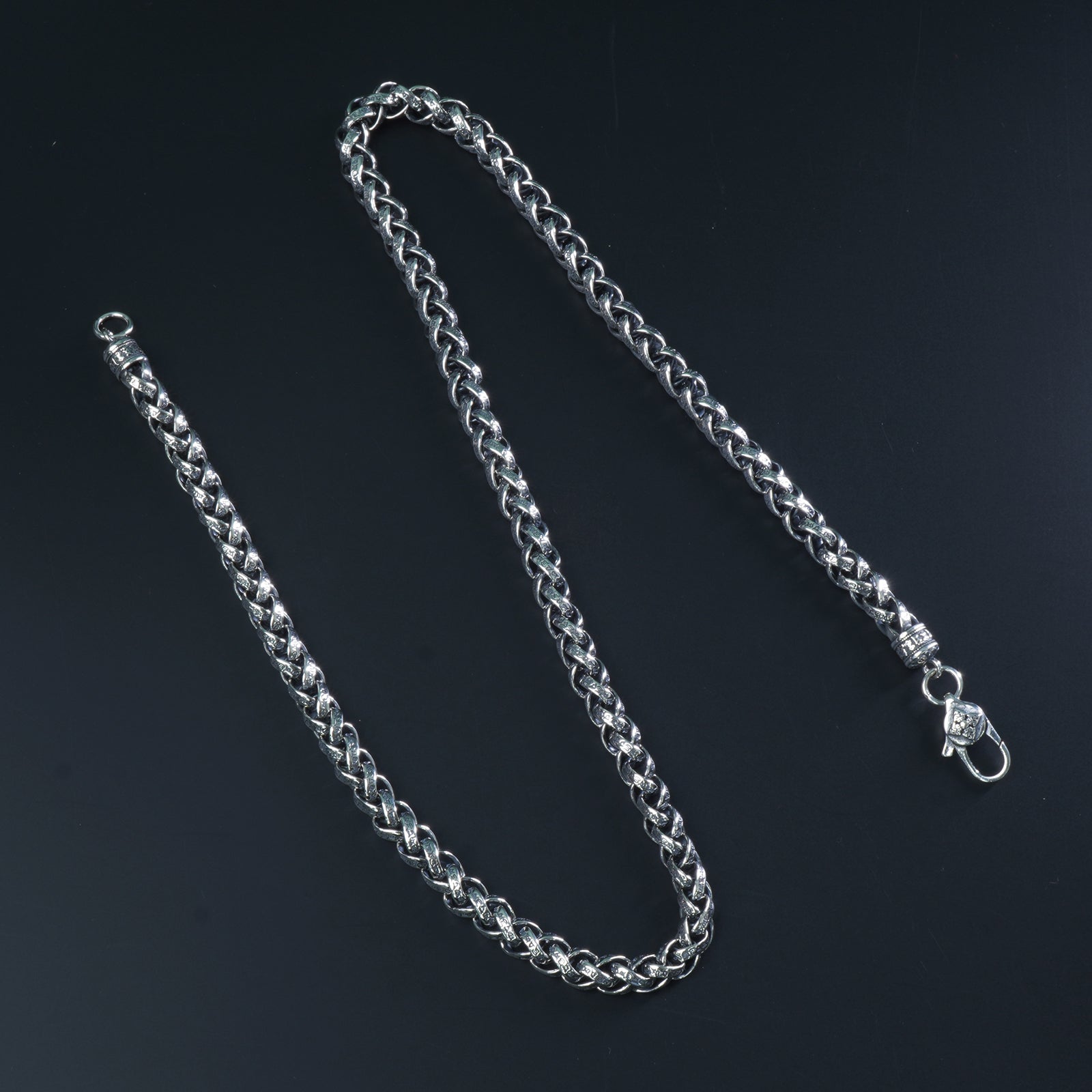 Pure 925 silver heavy curled Cuban men's chain with engraved links
