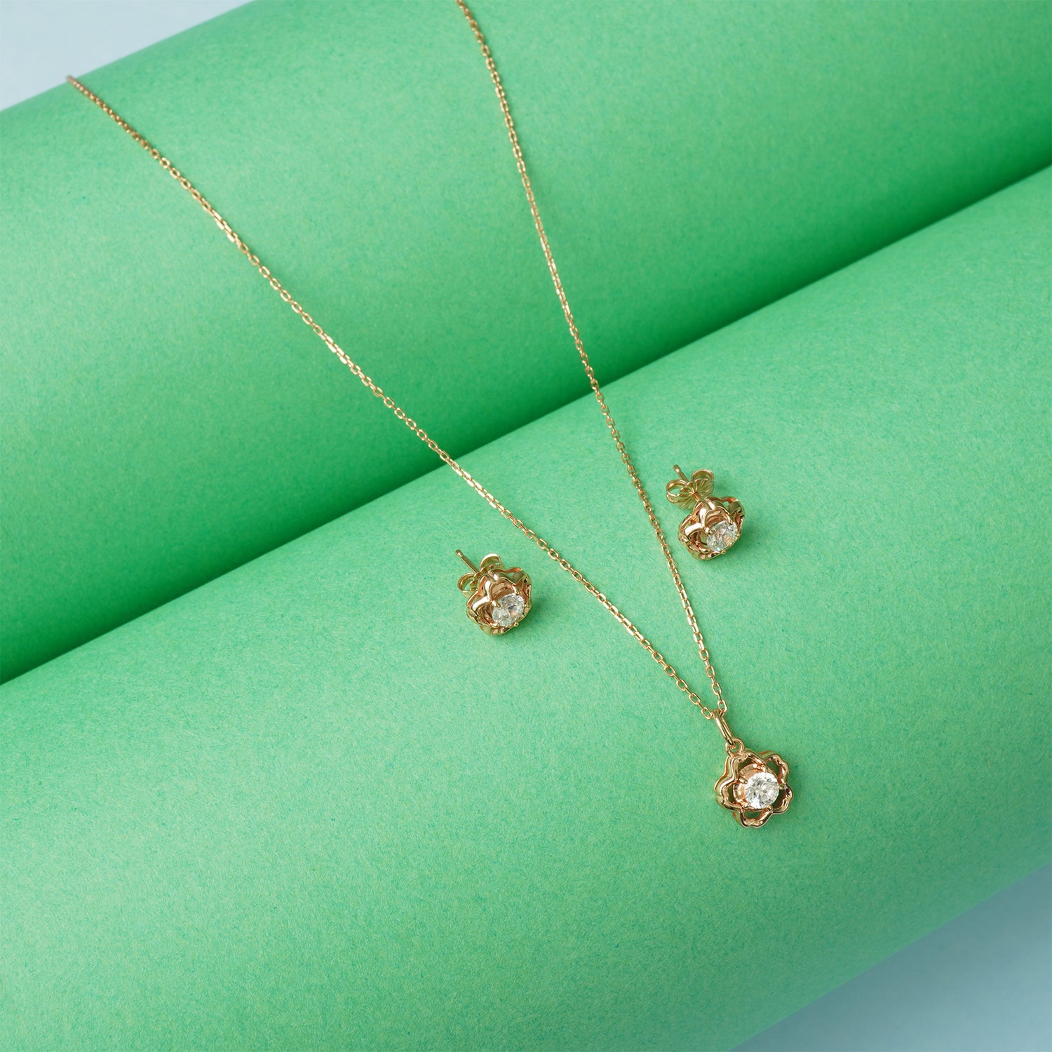 Rose gold plated 925 silver cherry blossom necklace with earrings