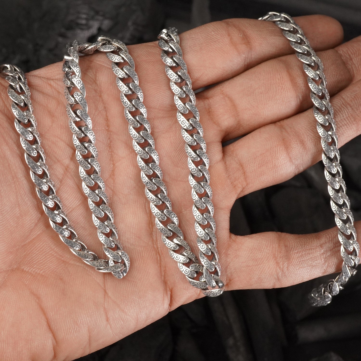 Etched Cuban Link Silver Mens Chain