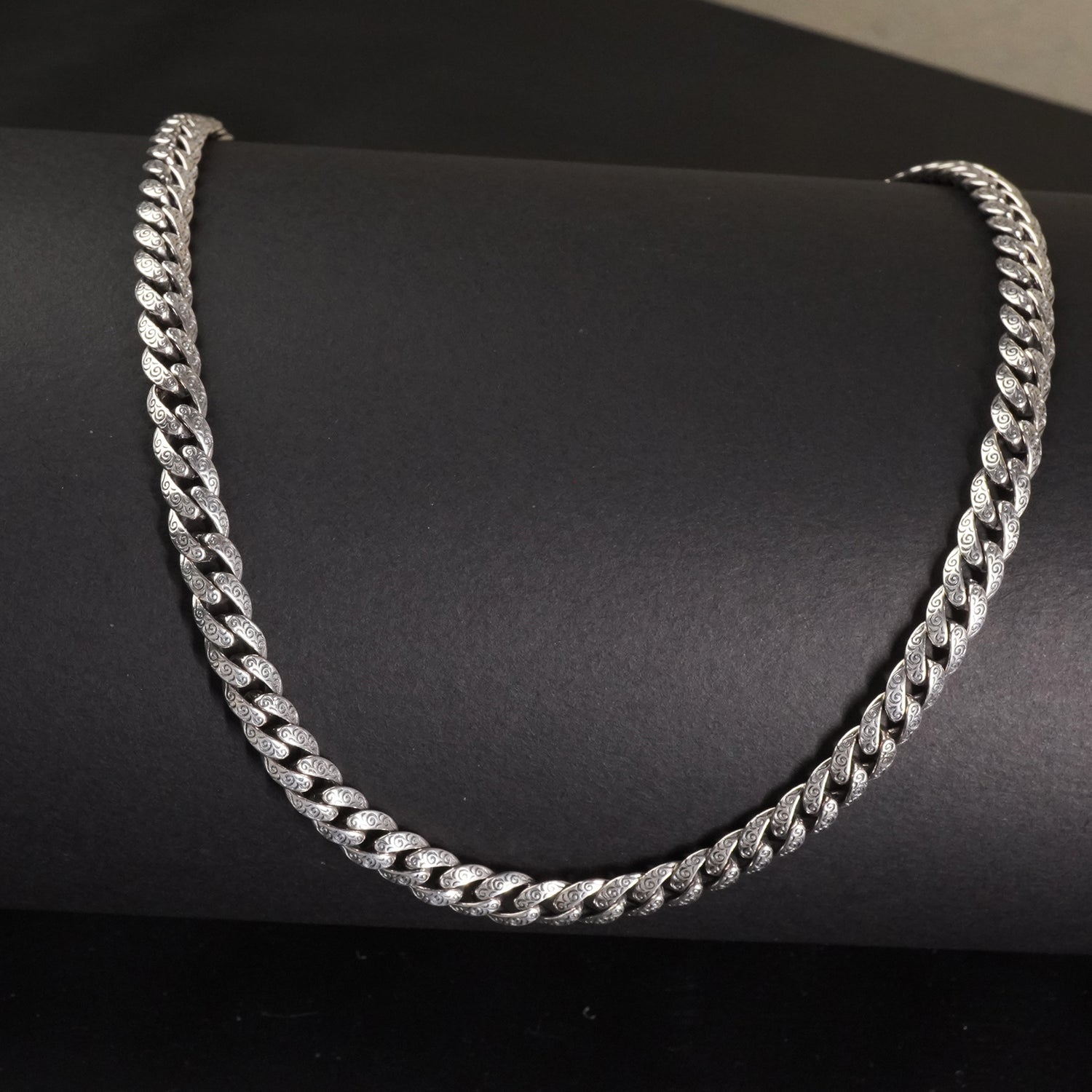 Etched Cuban Link Silver Mens Chain