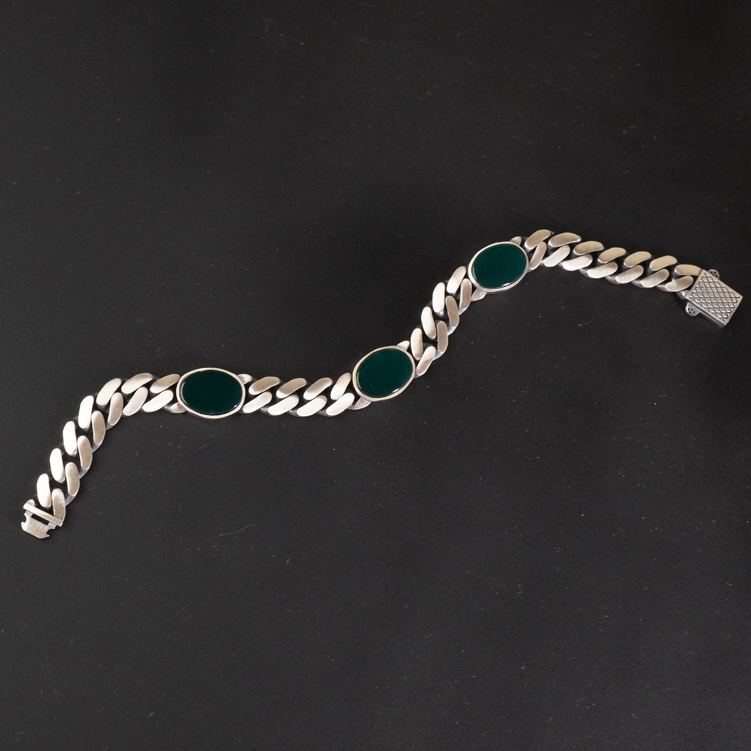 Silver Emerald Trio Cuban Link Men's Bracelet