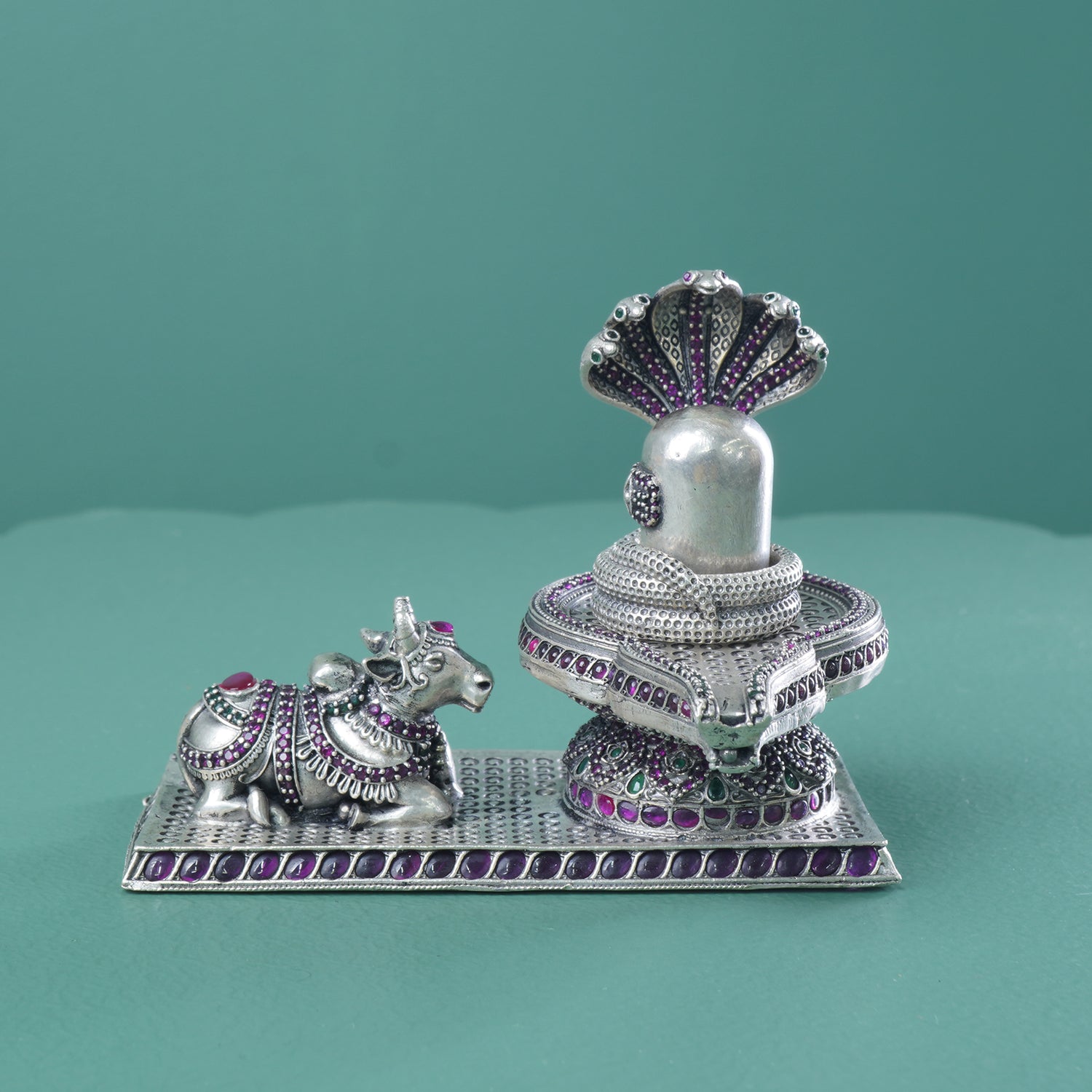 925 Sterling Silver Nandi Shivling With Naag Dev