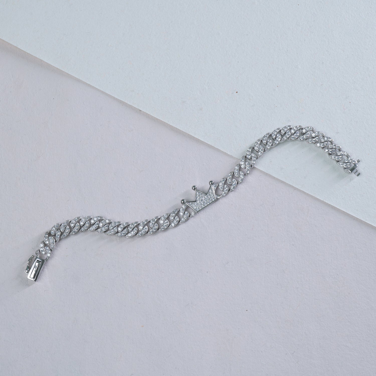 Silver The King Cuban Stone Studded Mens Bracelet