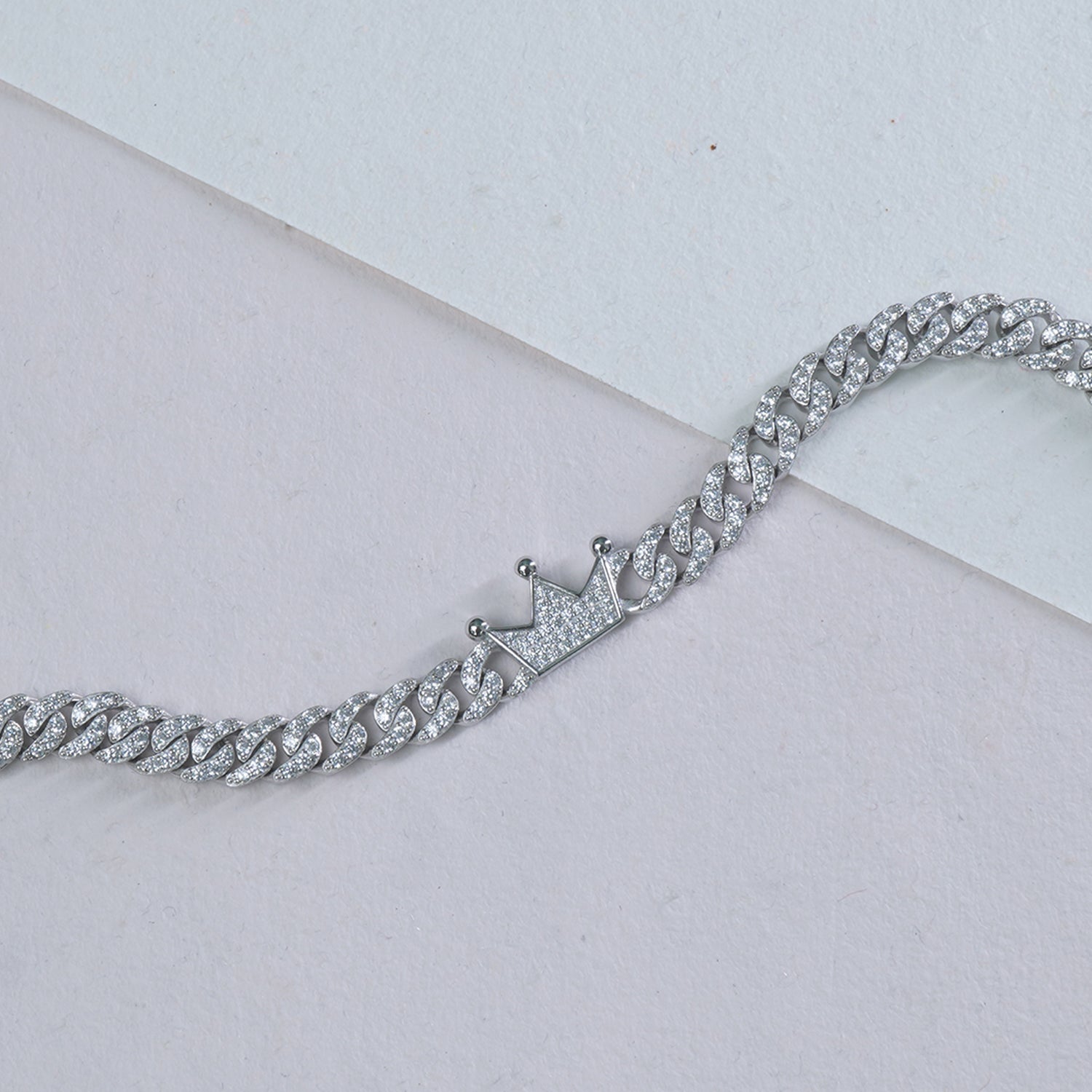 Silver The King Cuban Stone Studded Mens Bracelet