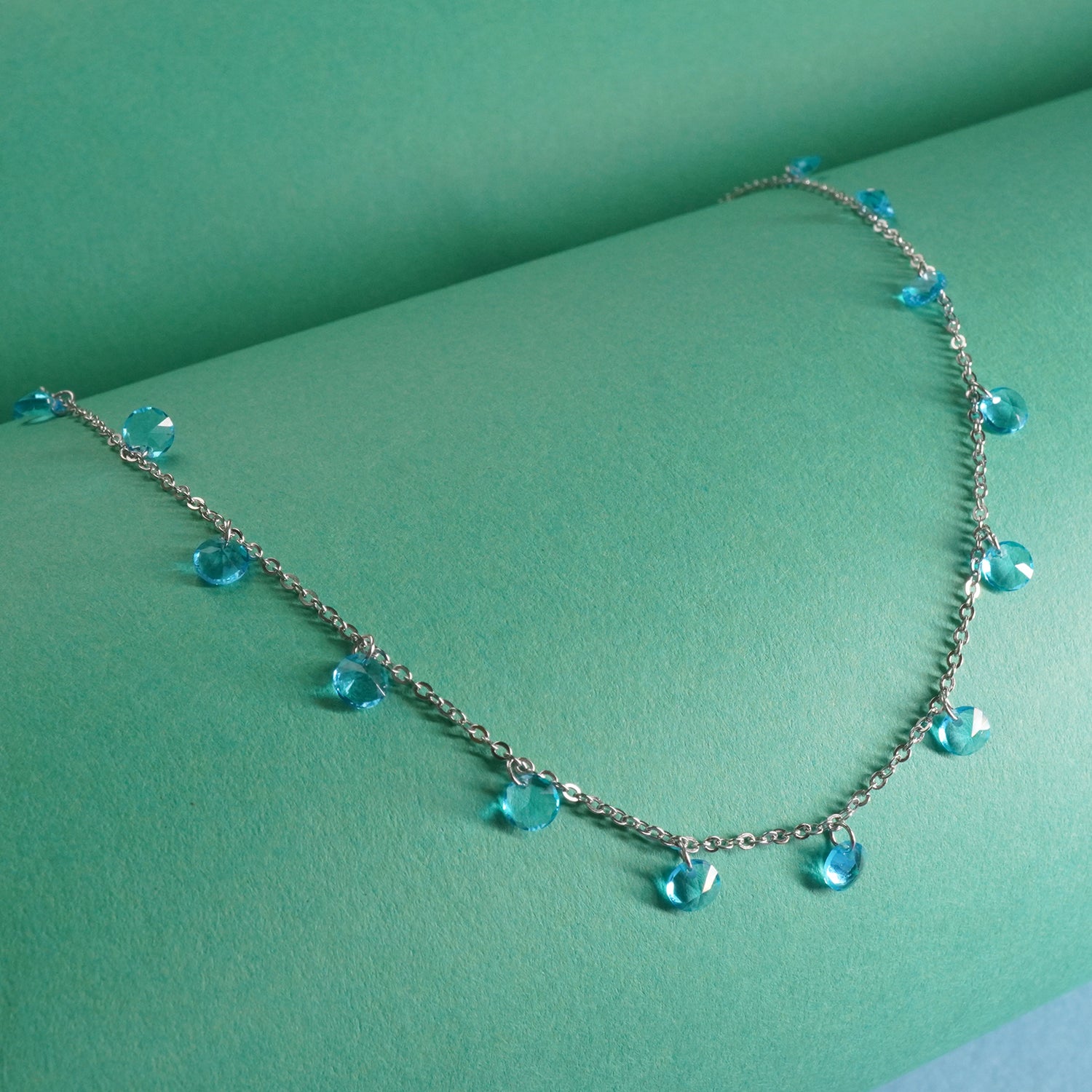 Silver Sky Blue Charms Chain Necklace