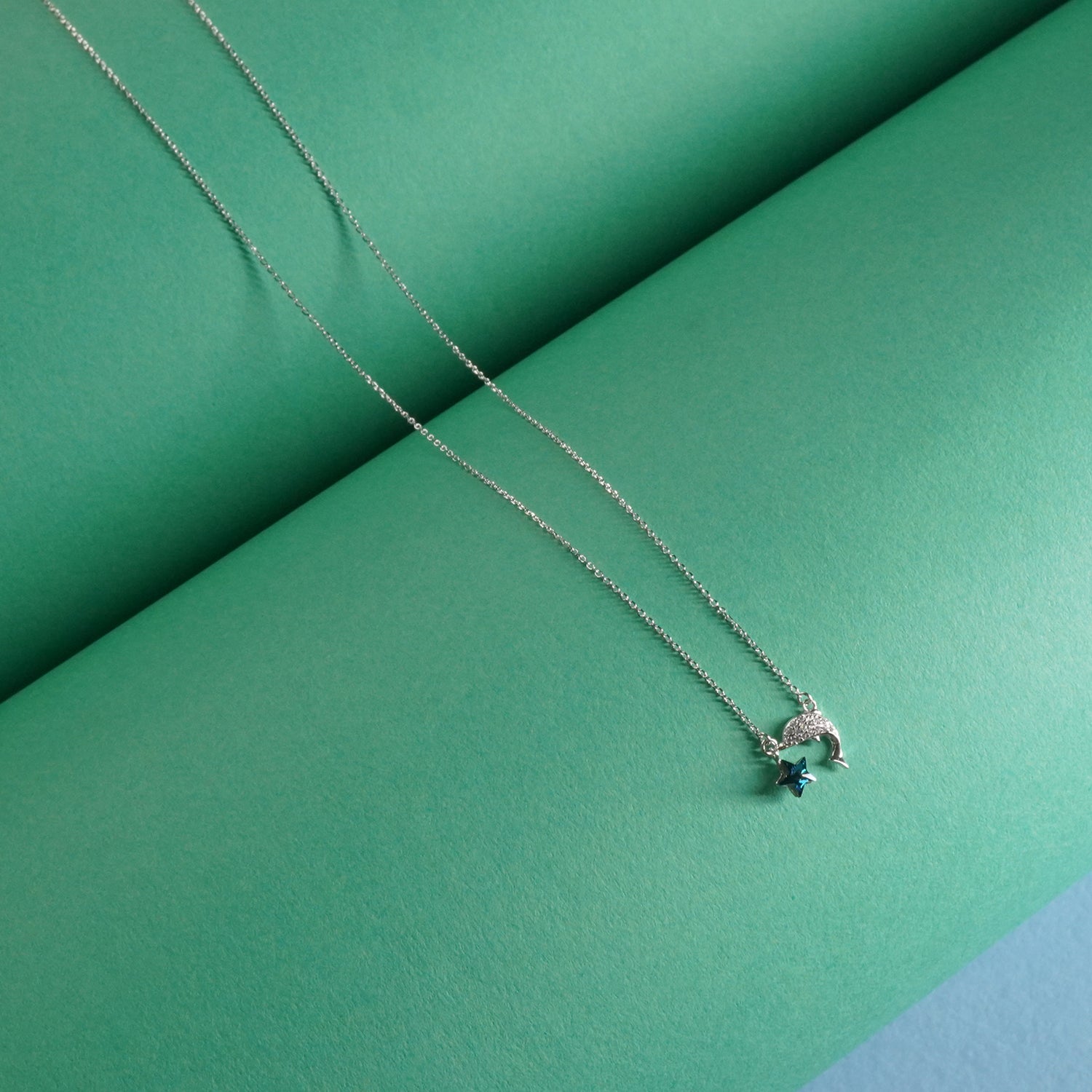 Silver Cute Dolphin Star Charm Chain Necklace