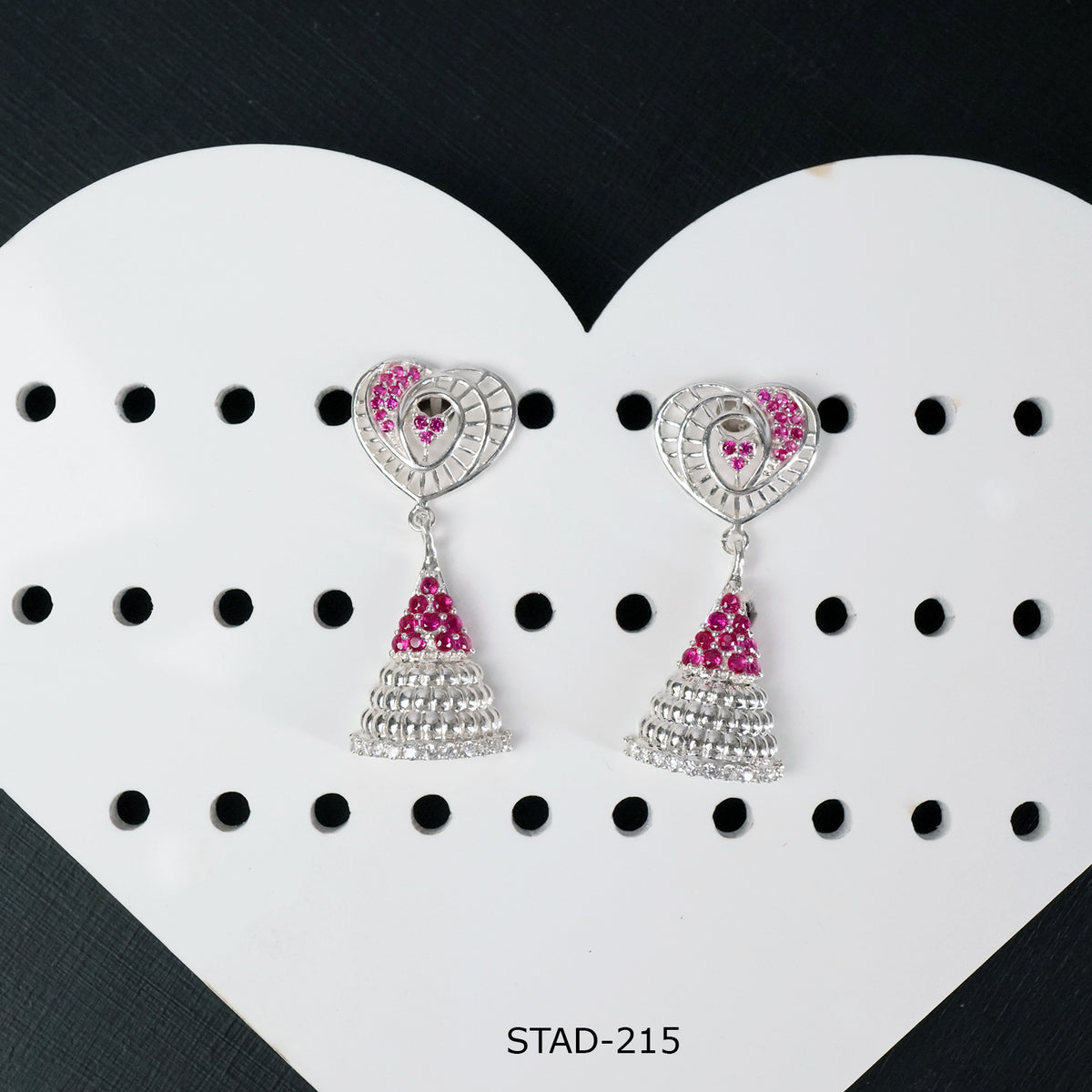 Shop online red stones silver jhumka designs