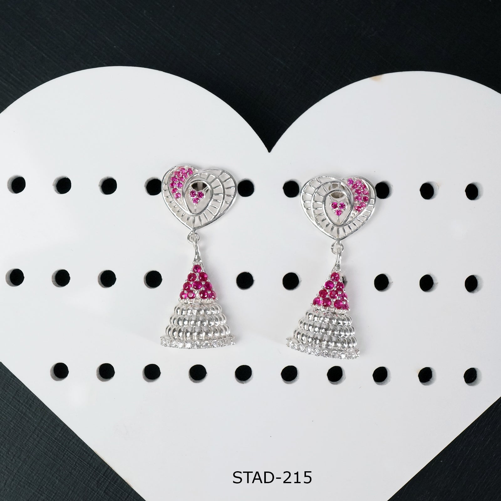 Shop online red stones silver jhumka designs