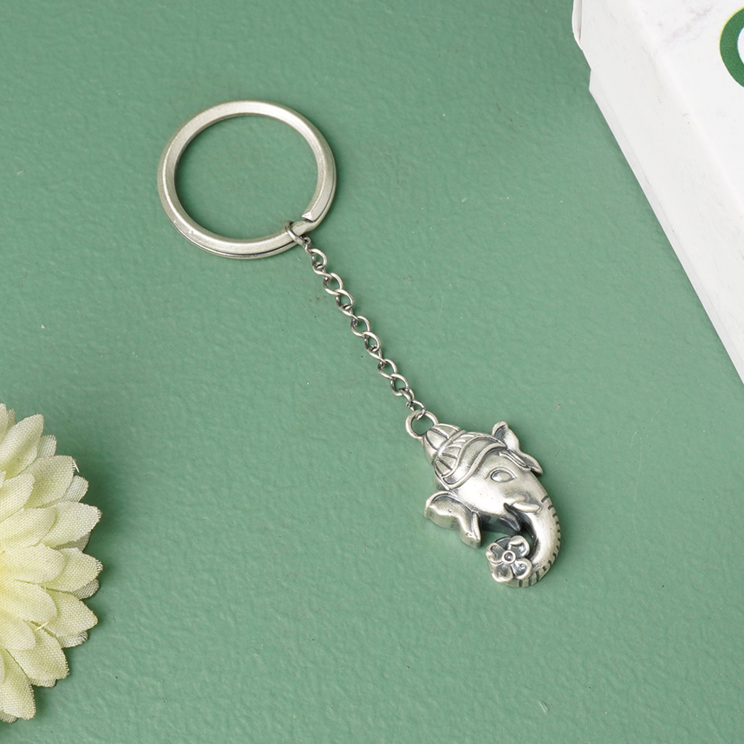 Pure 925 Silver Ganapati KeyChain