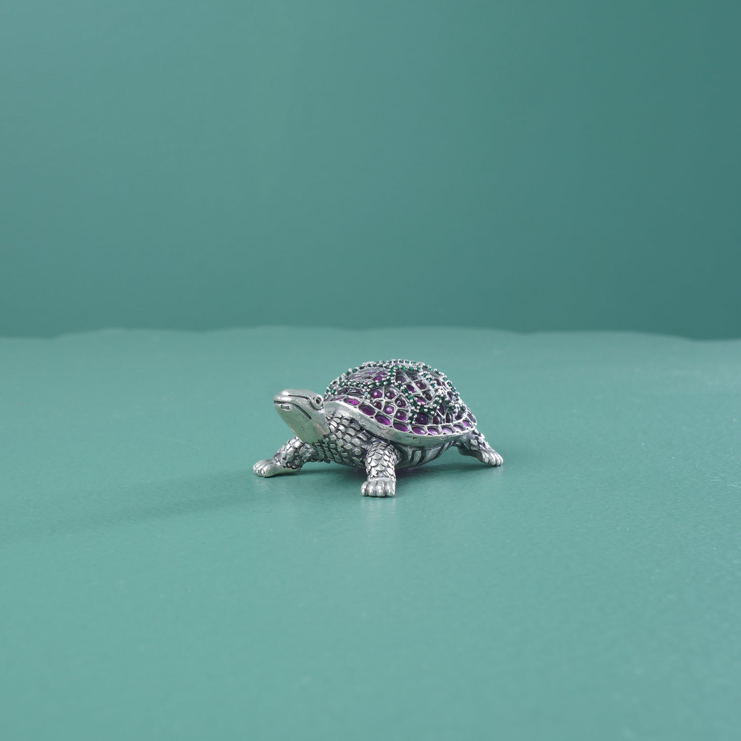 925 Sterling Silver Stone Studded tortoise kasav sculpture