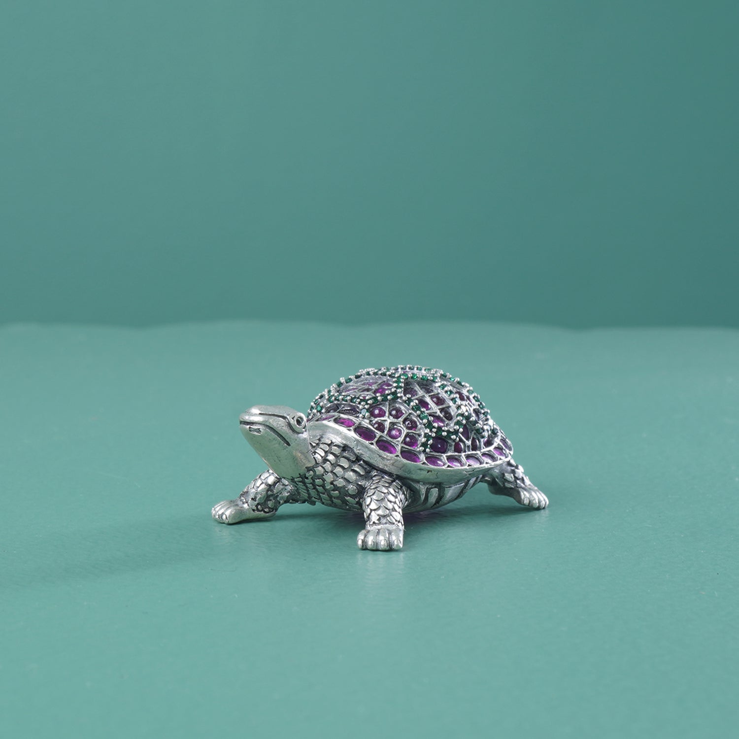 925 Sterling Silver Stone Studded tortoise kasav sculpture