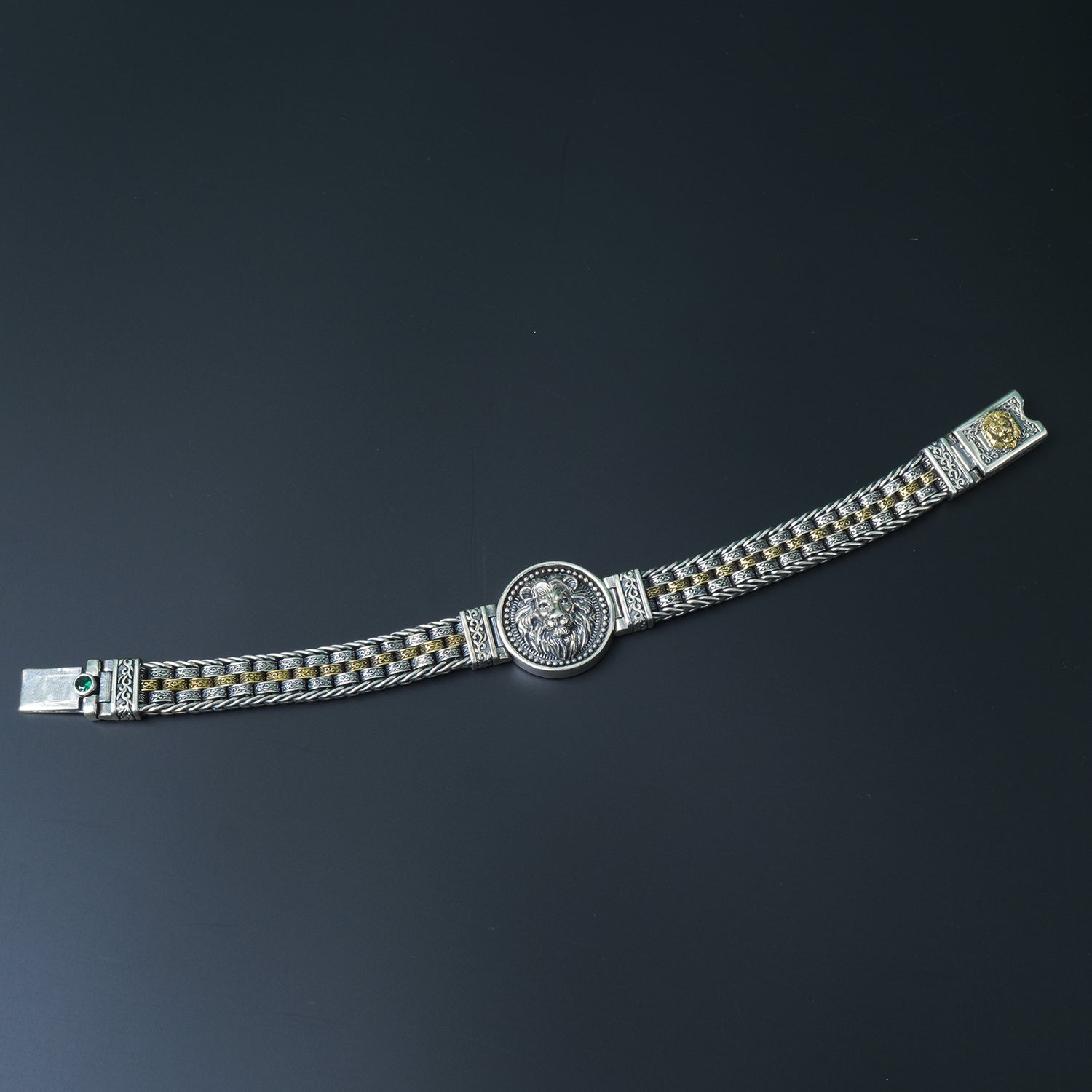 Lions Turn Dual Tone Cuban Silver Bracelet