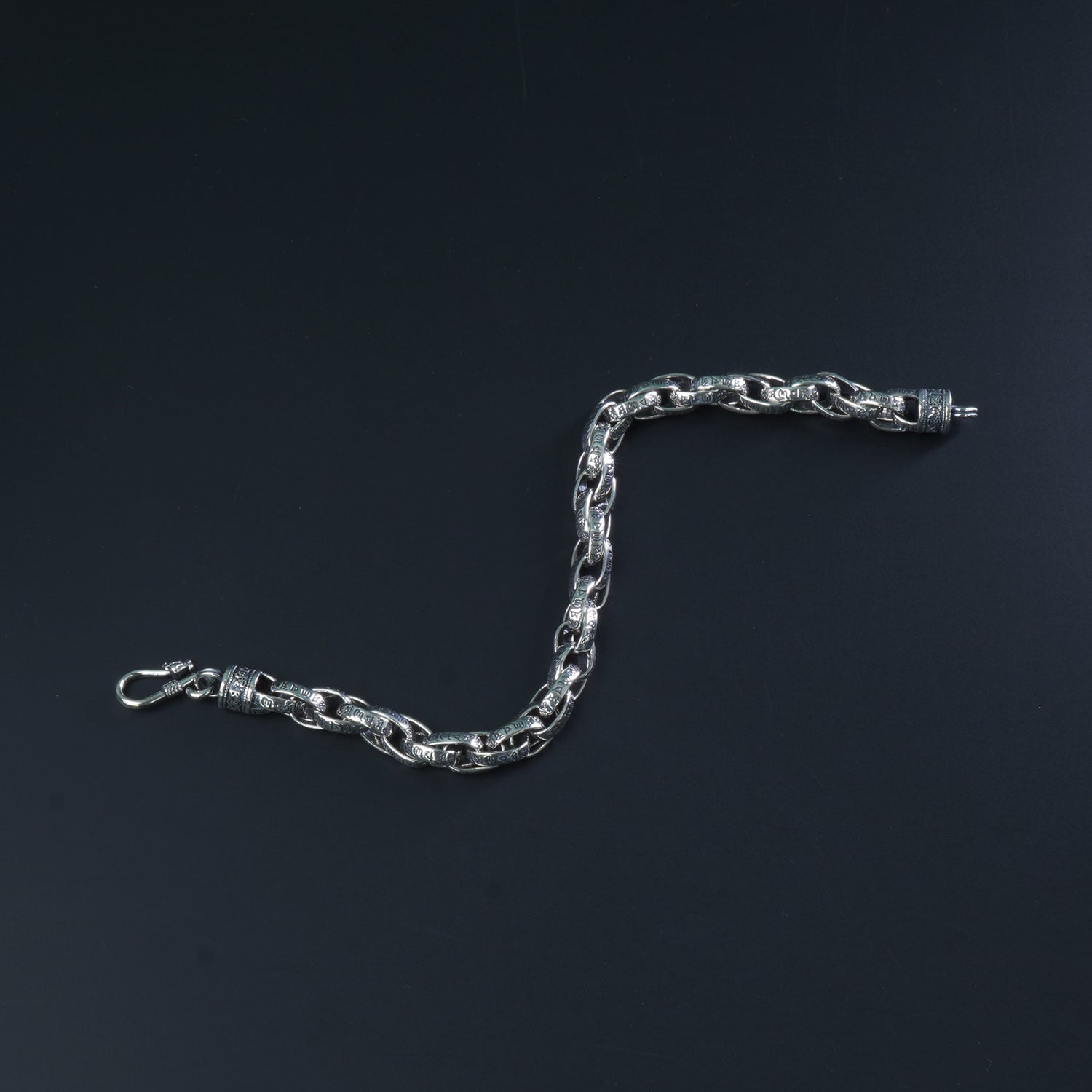 Tribal Engraved Silver Mens Bracelet