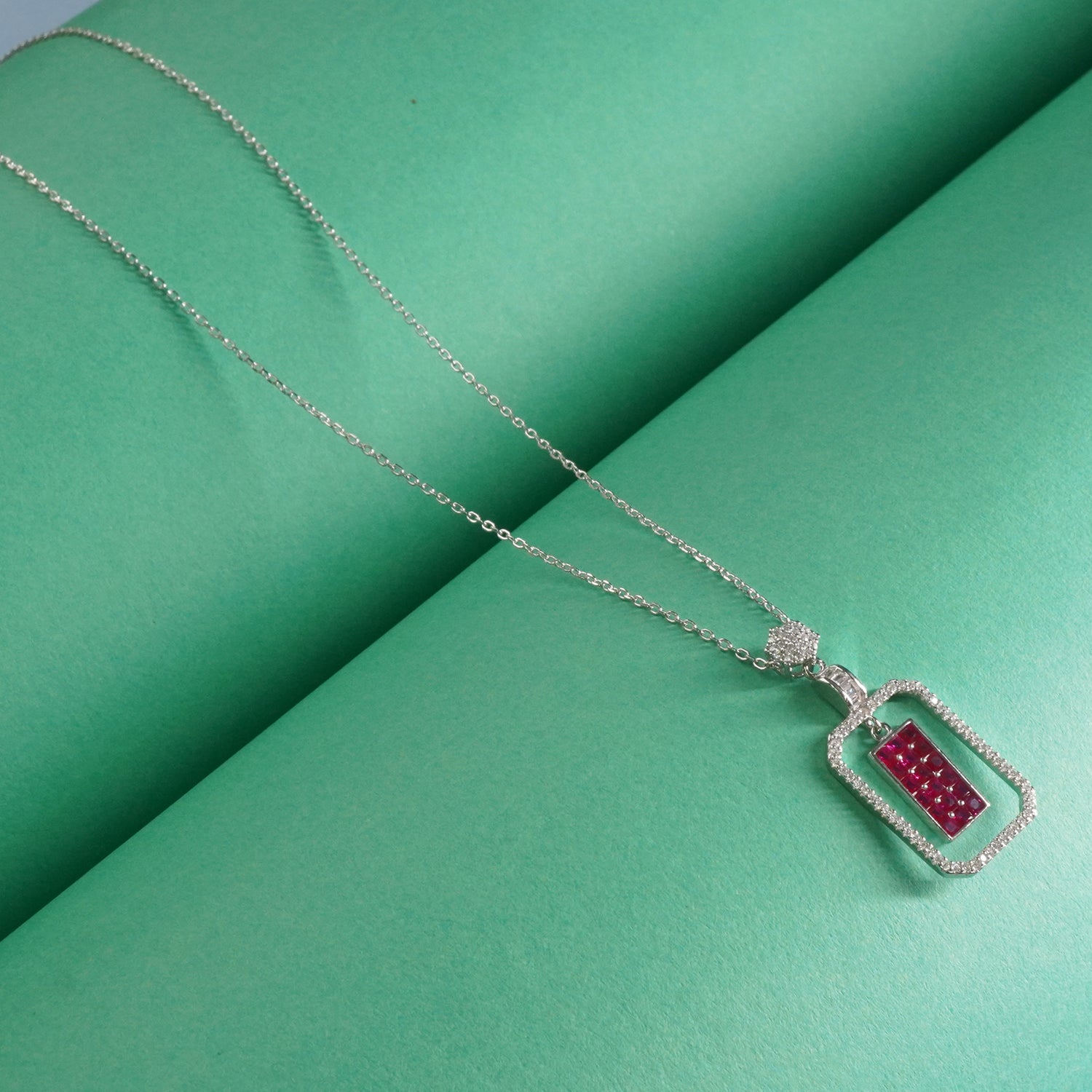 Silver Red Charm Pendant Chain