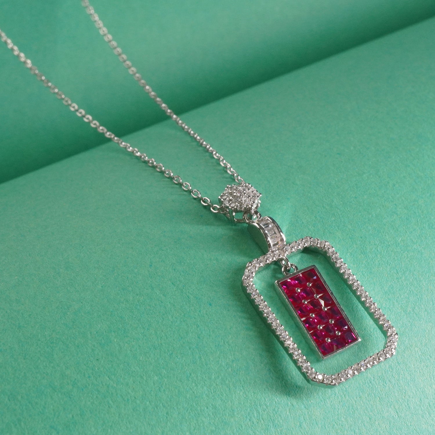 Silver Red Charm Pendant Chain