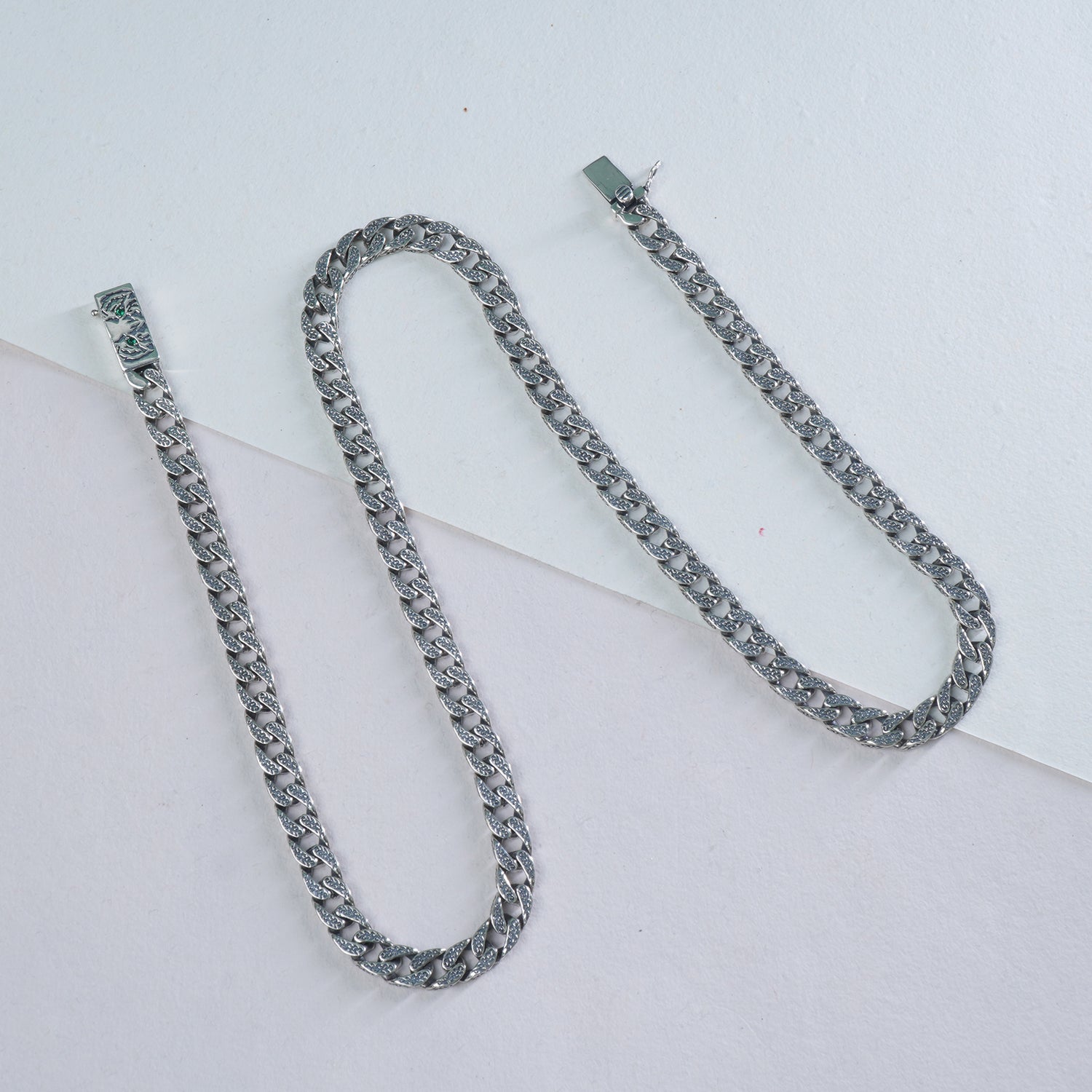 Silver Eye Of The Tiger Cuban Chain