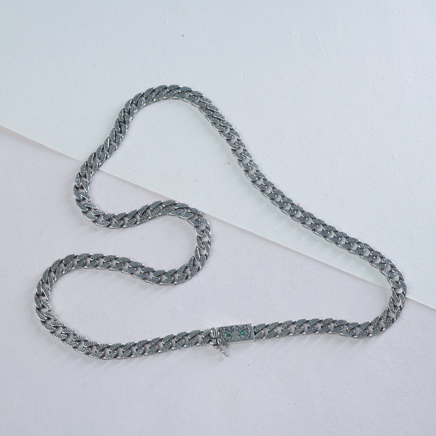 Silver Eye Of The Tiger Cuban Chain
