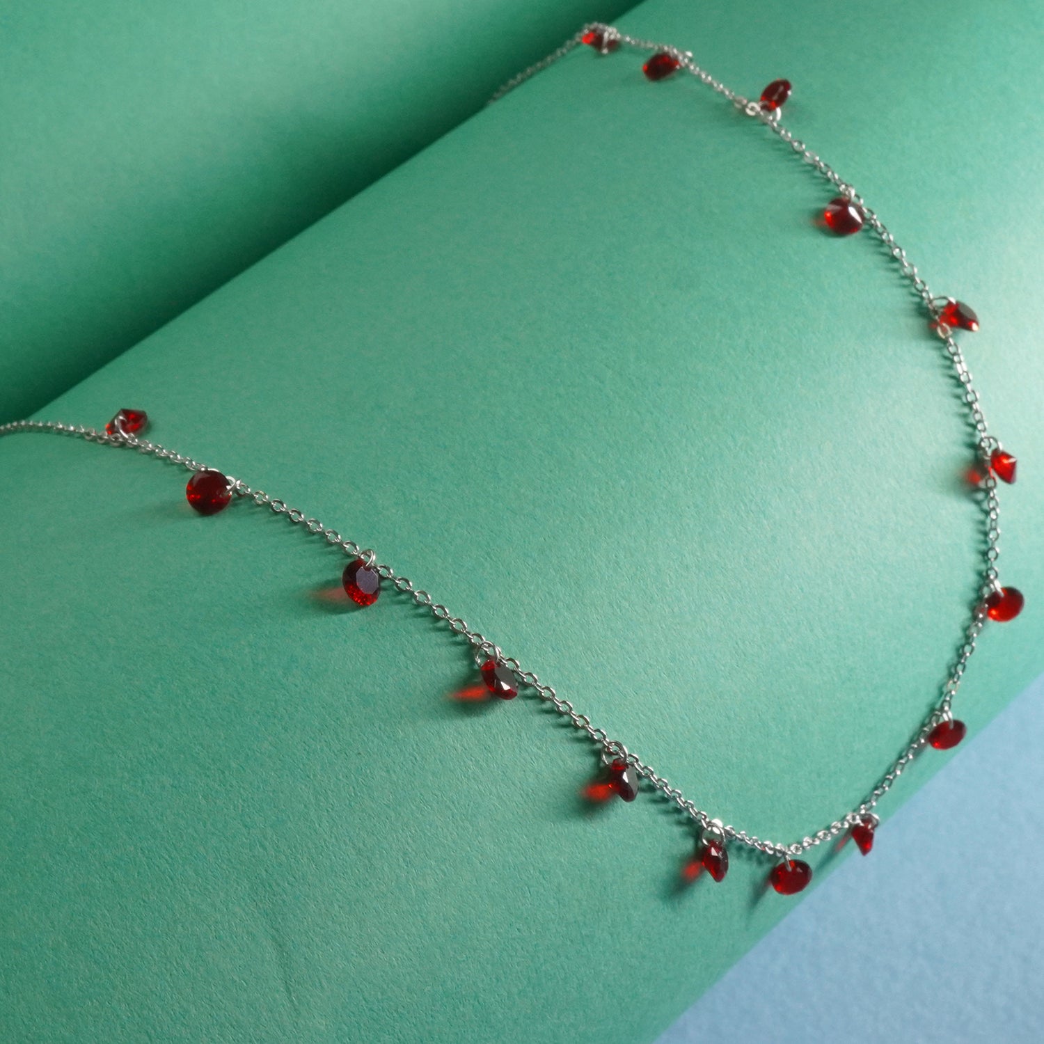 Silver Cute Red Charms Chain Necklace