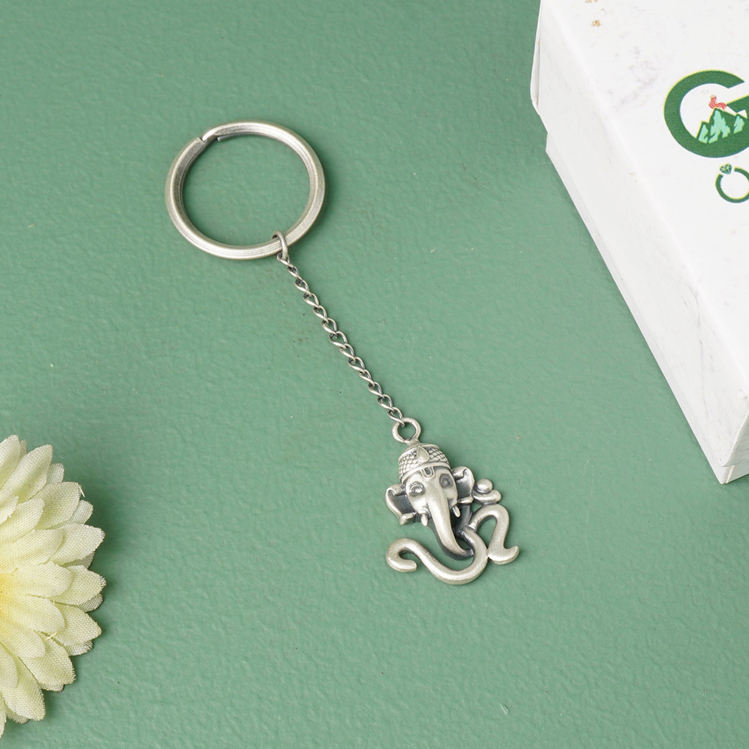 Pure 925 Silver Om Ganapati KeyChain