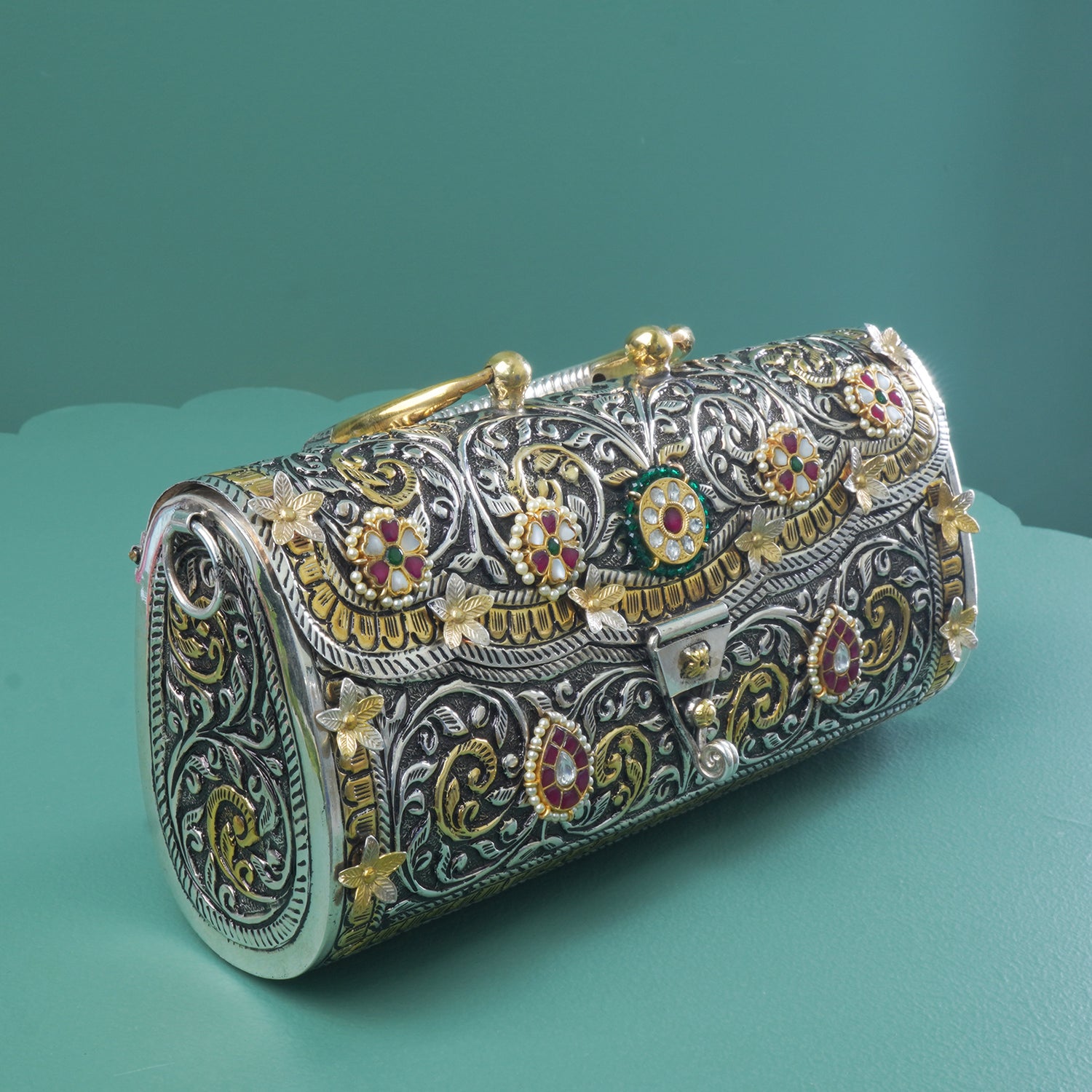 Silver Purse With Kundan Pieces