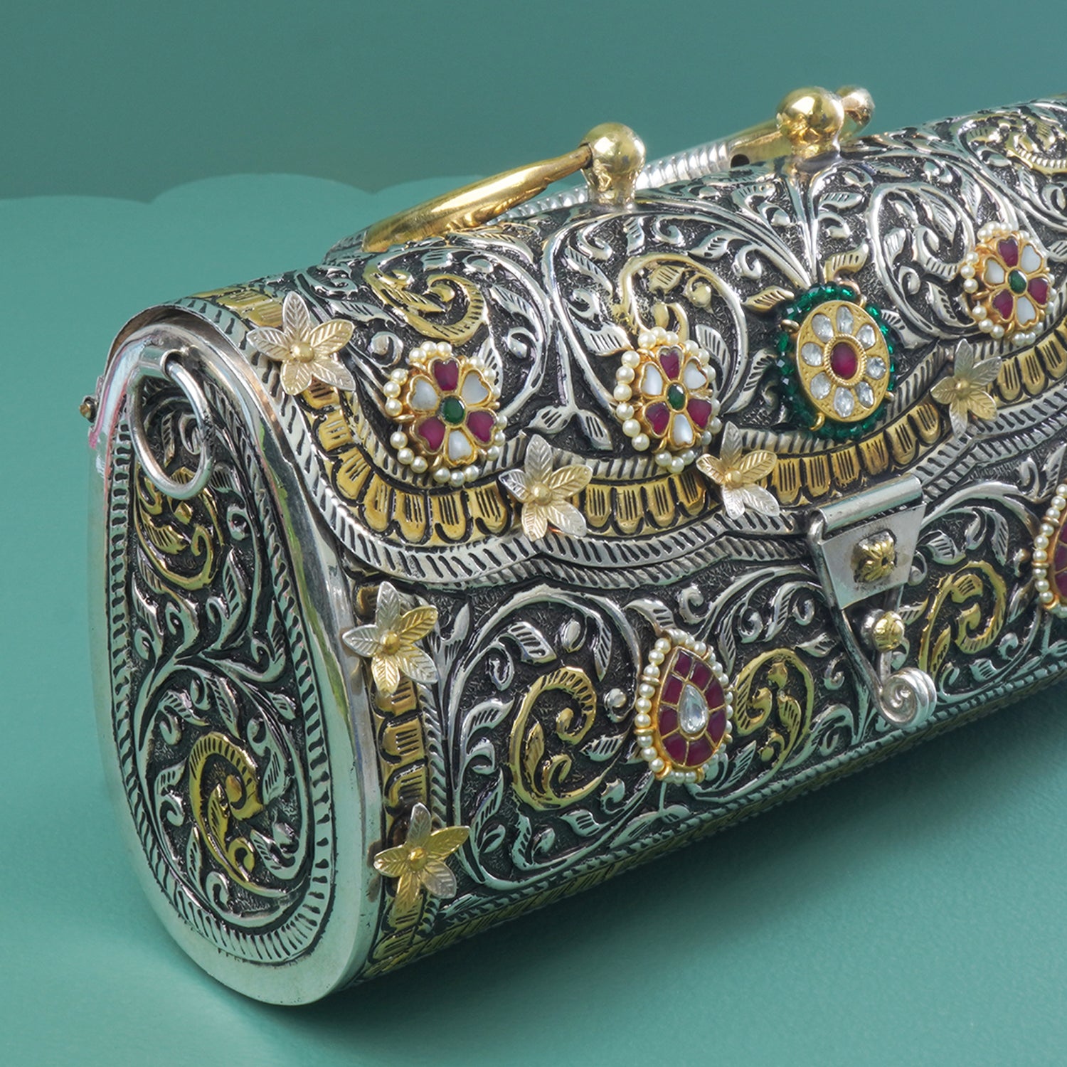 Silver Purse With Kundan Pieces