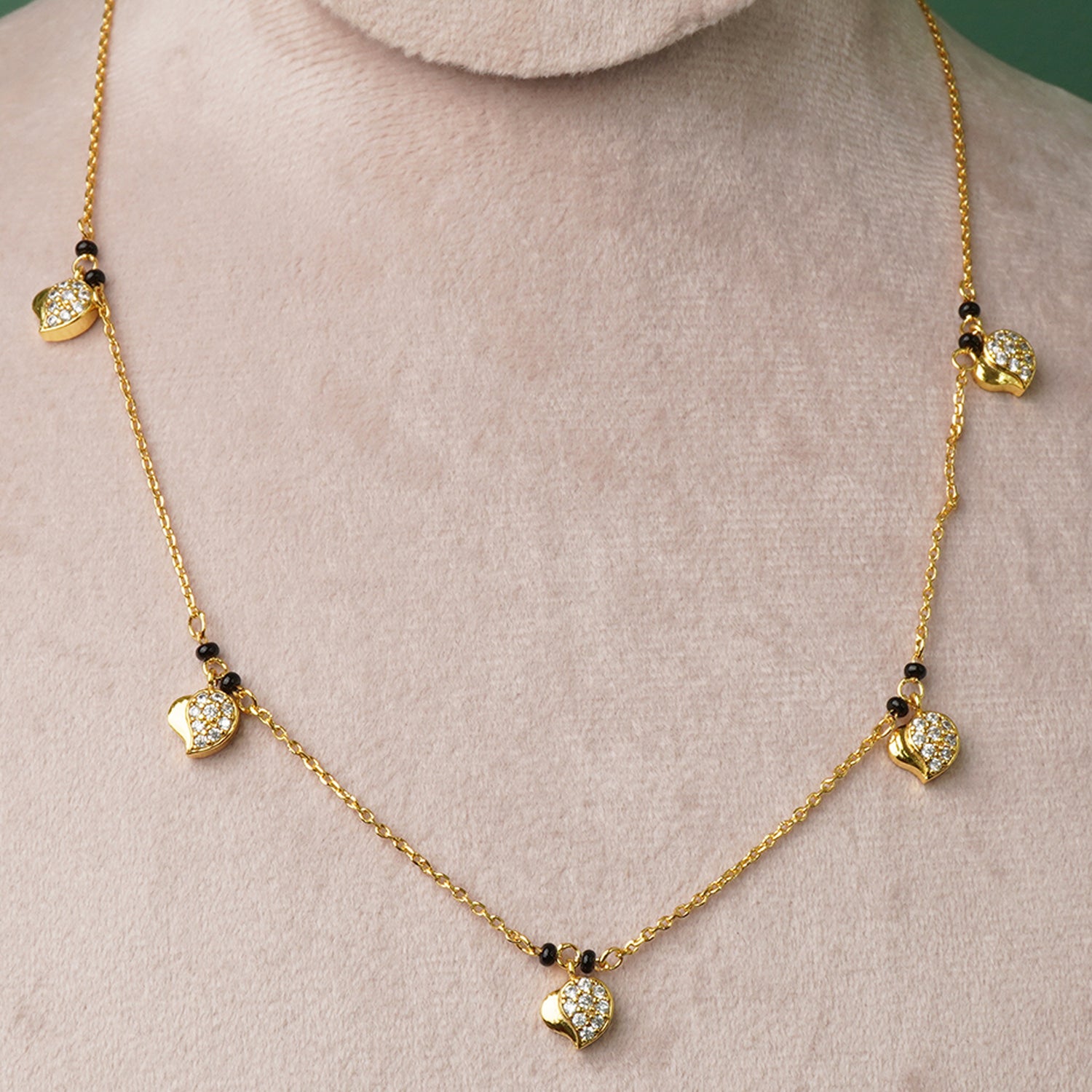 Pure 925 Silver Gold Plated Heart Charm Mangalsutra