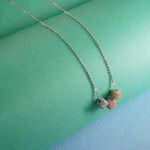 Sterling silver chain with 3 dice shaped silver pendants studded with stone