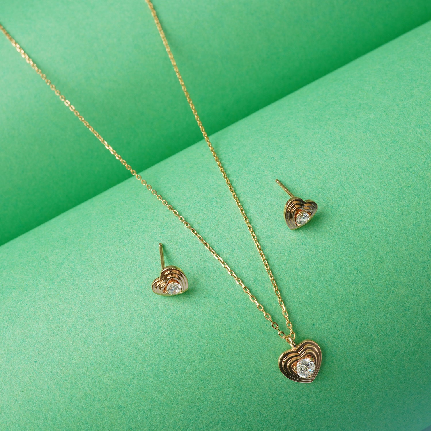 Heart Beat Pendant Necklace With Earrings in Rose Gold Plated 925 Silver