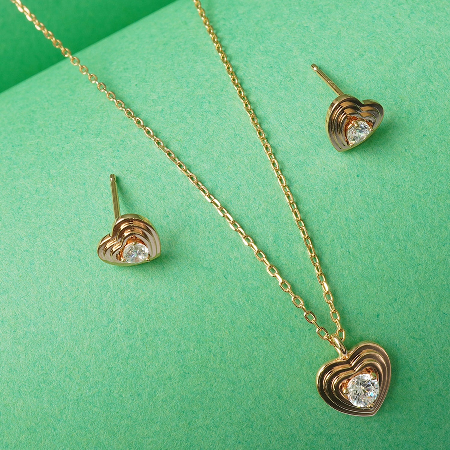 Heart Beat Pendant Necklace With Earrings in Rose Gold Plated 925 Silver