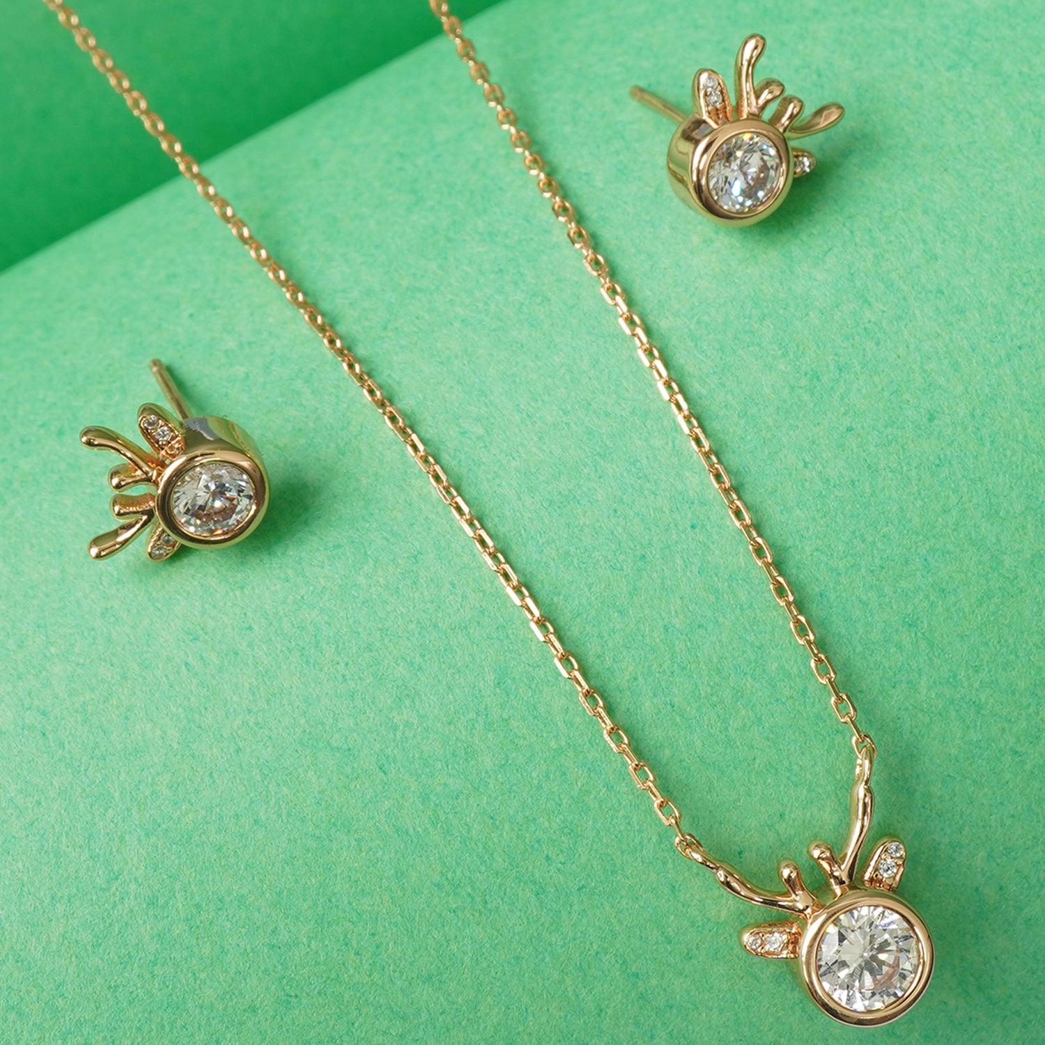 Cute Bunny Pendant Necklace With Earrings Rose Gold Plated in 925 Silver