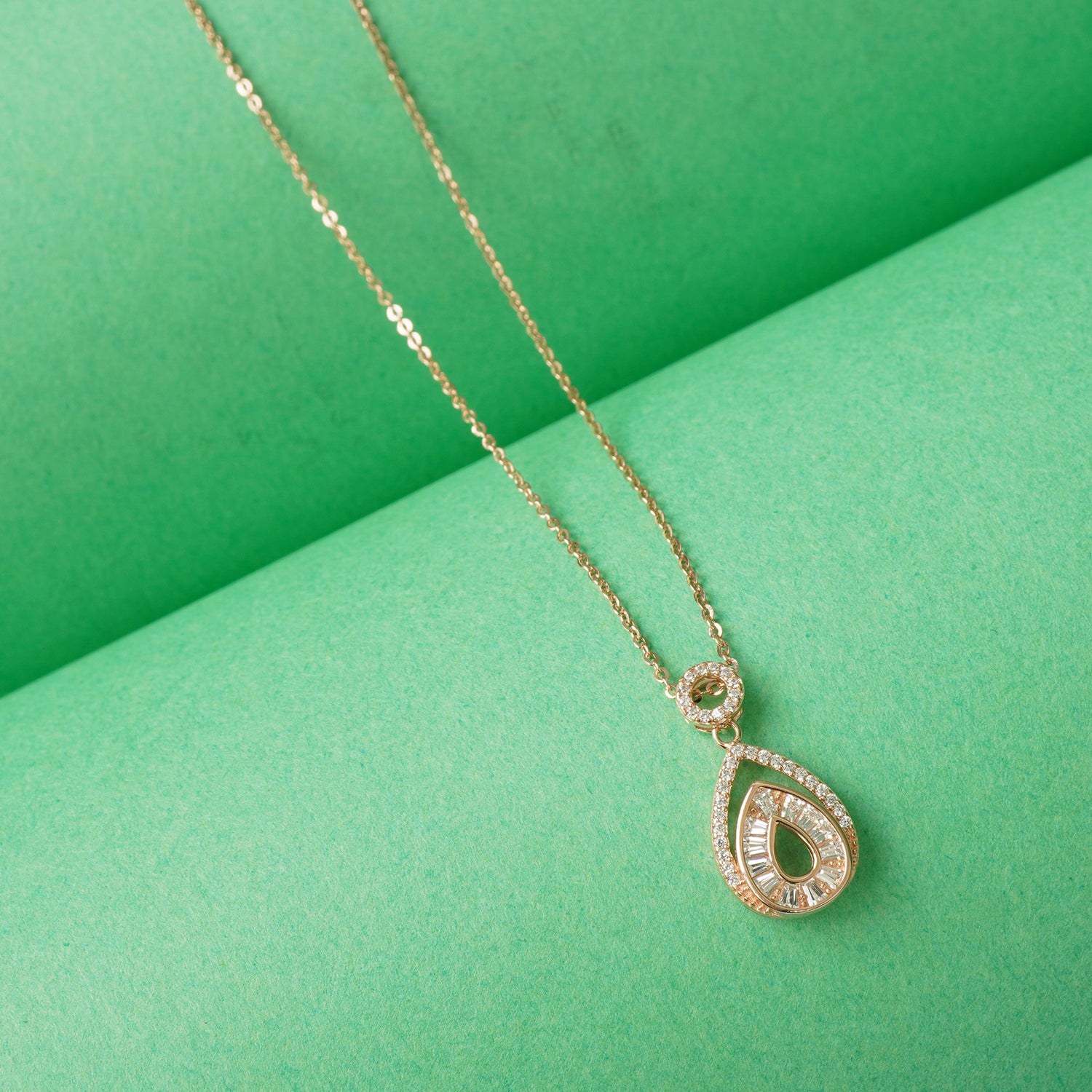 925 Silver Pear Pendant Necklace Rose Gold Plated