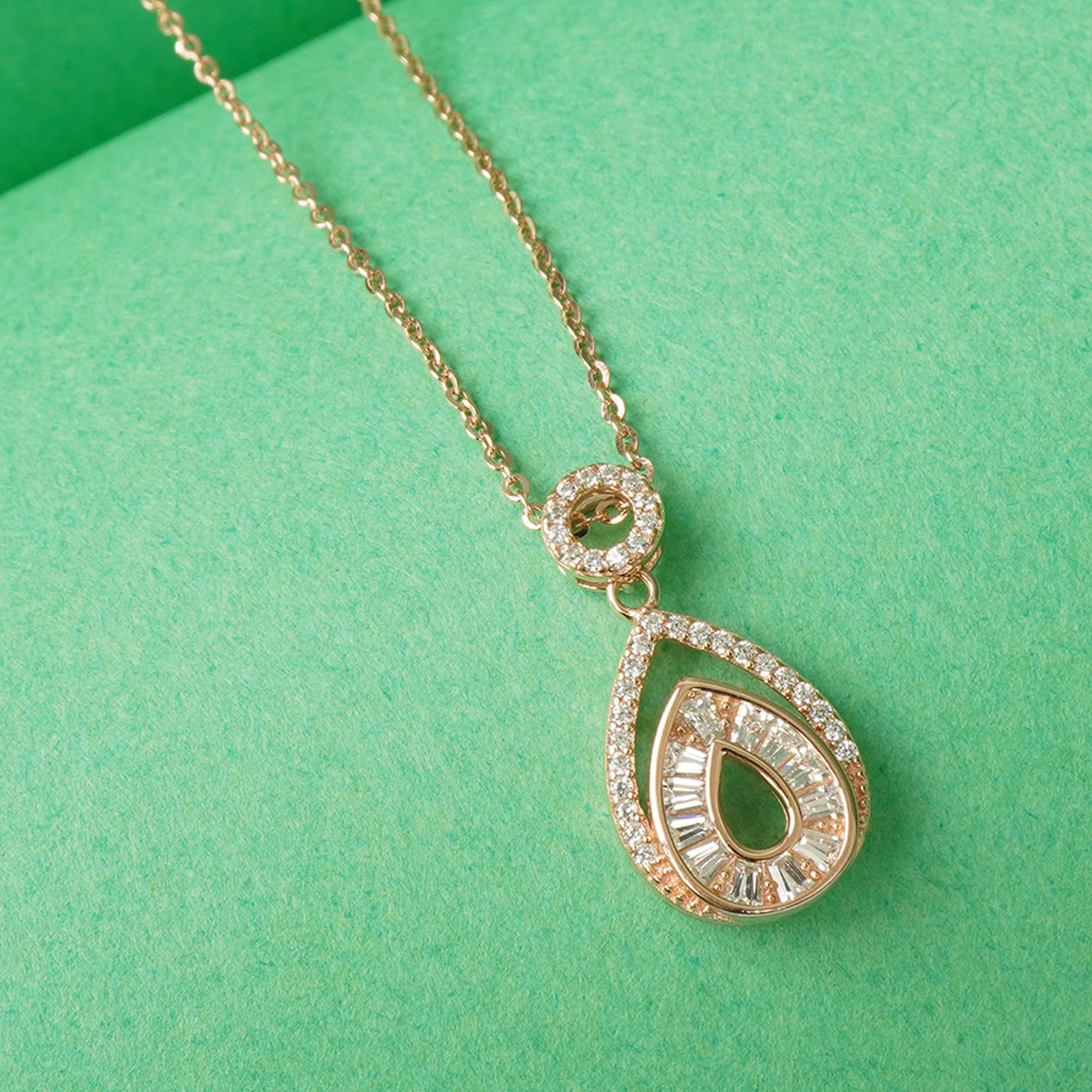 925 Silver Pear Pendant Necklace Rose Gold Plated