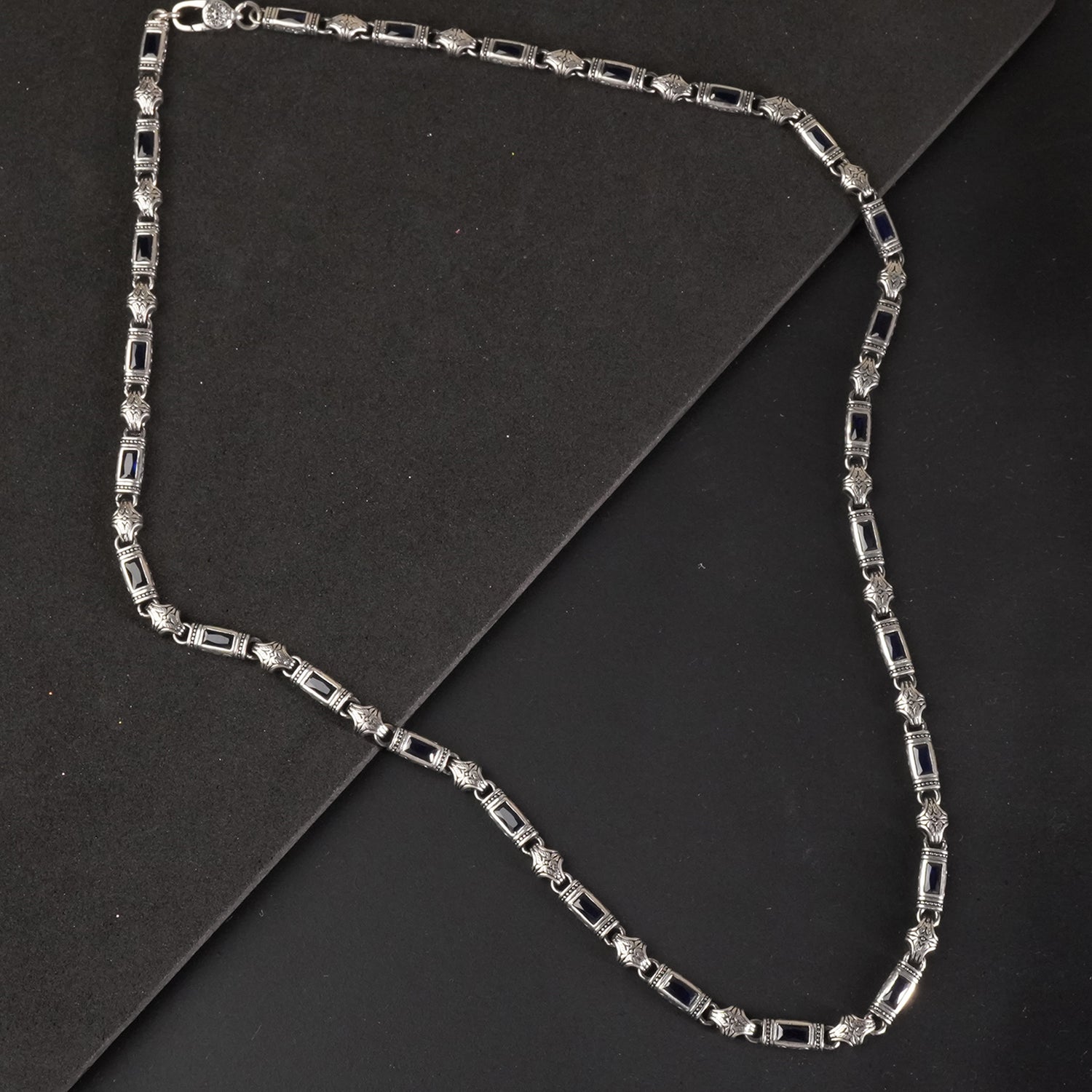 Celestial Blue Horizon Mens Silver Chain 24"